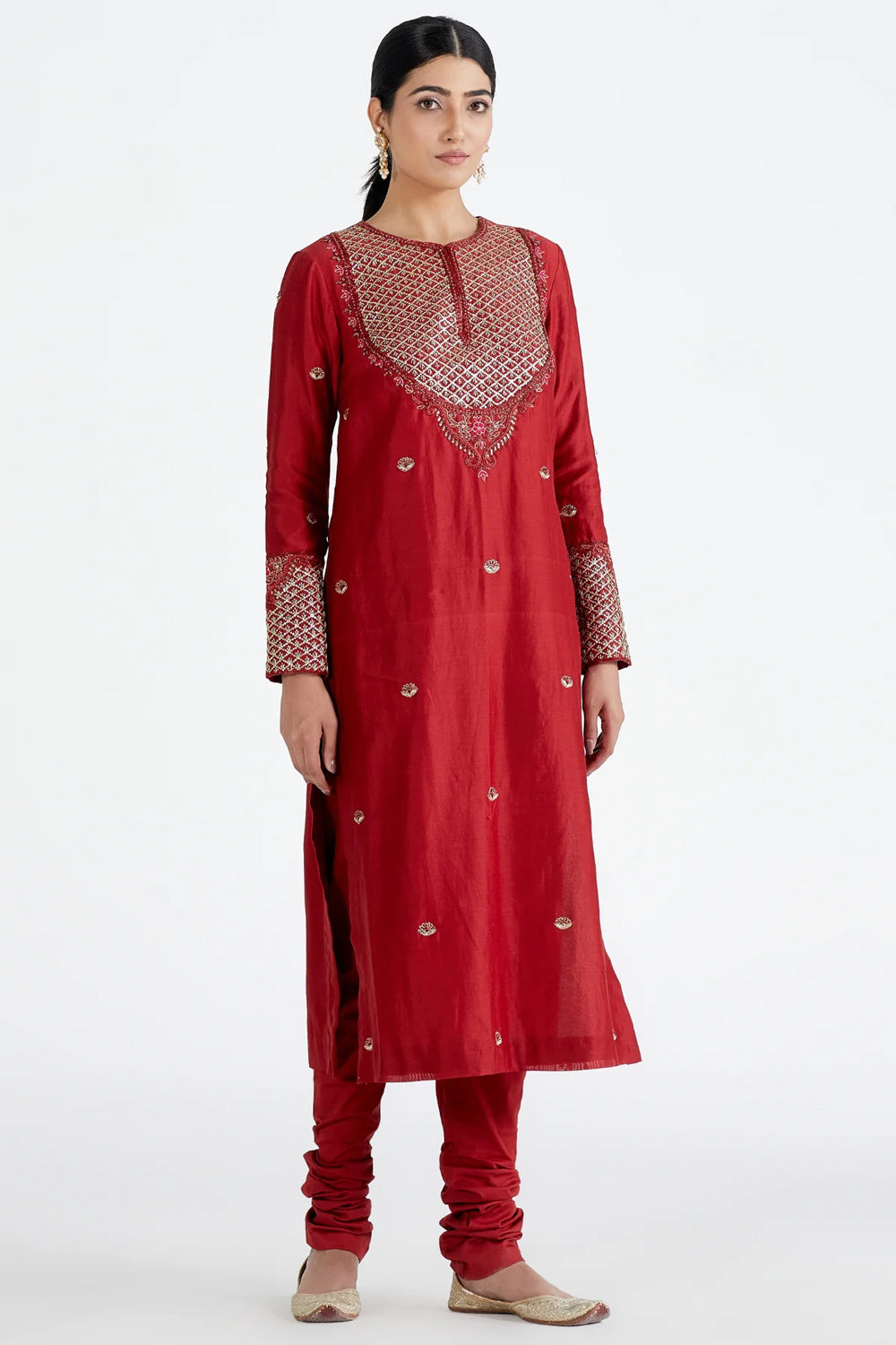 Surkh Naira Jharokha Kurta Set - Auraya Fashion -  - #tag1# - #tag2# - #tag3# - #tag3#