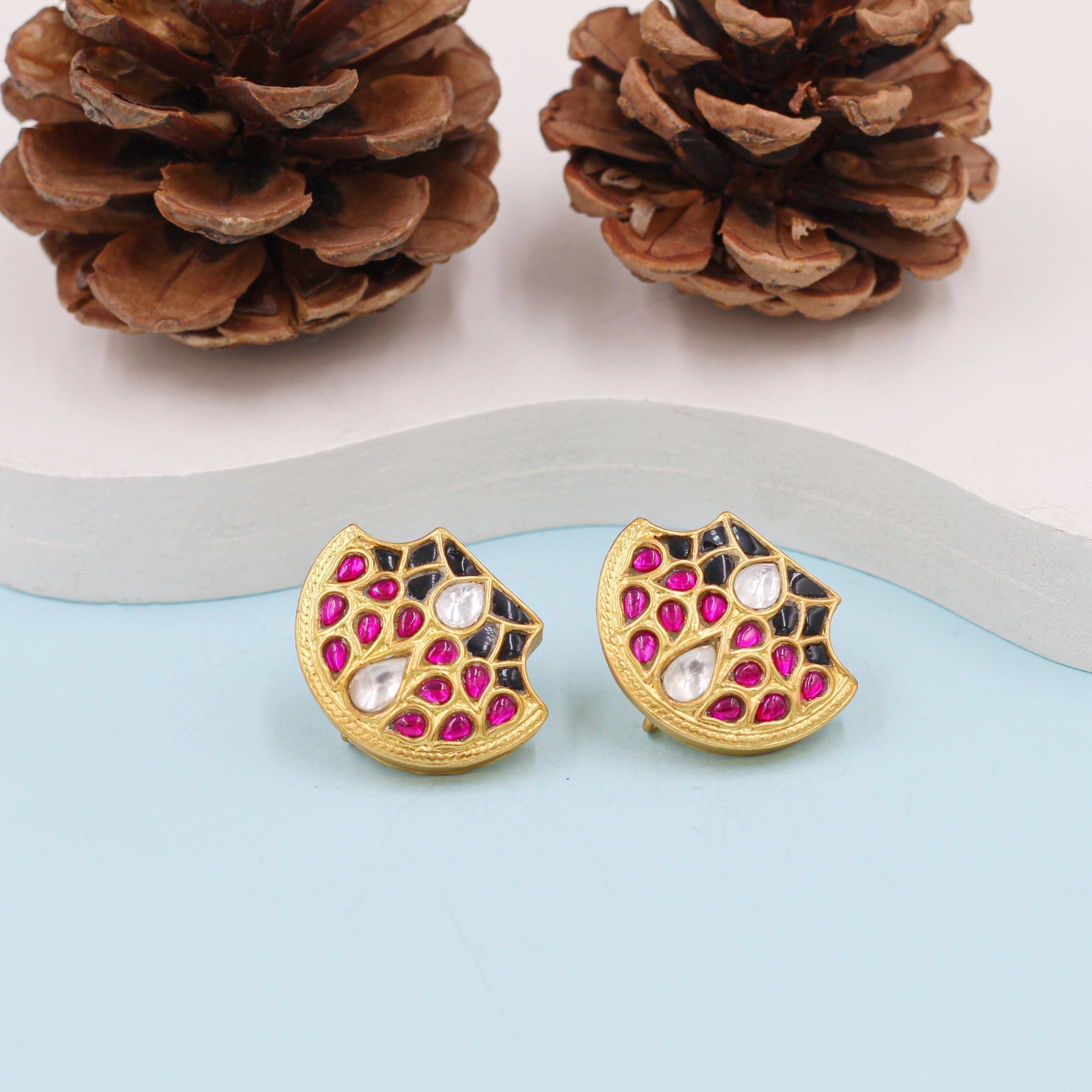 Silver Earrings adorned with Kundan Setting and 24K Gold Plating