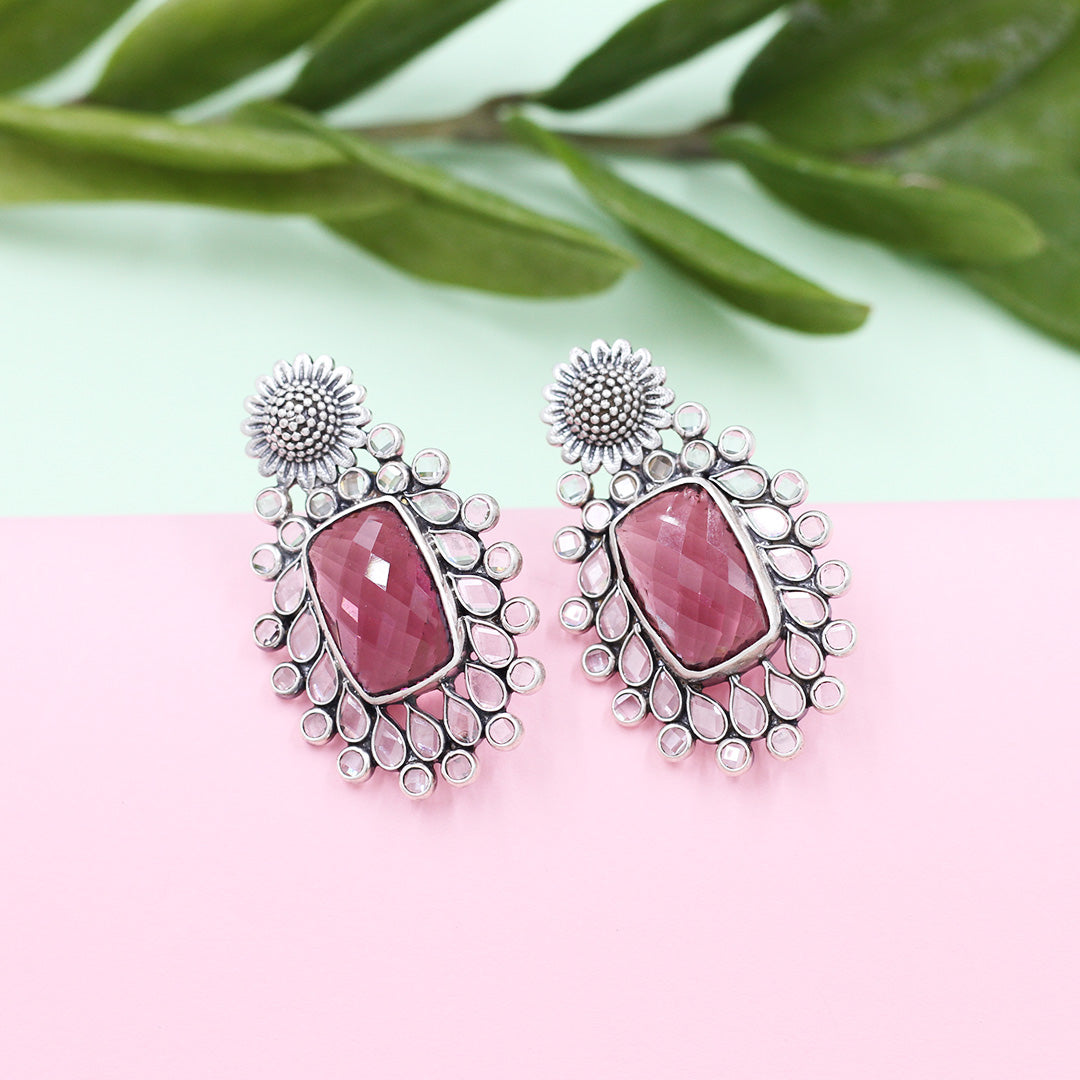 Image of Handcrafted Silver Earrings Studded with Hydro Jewels