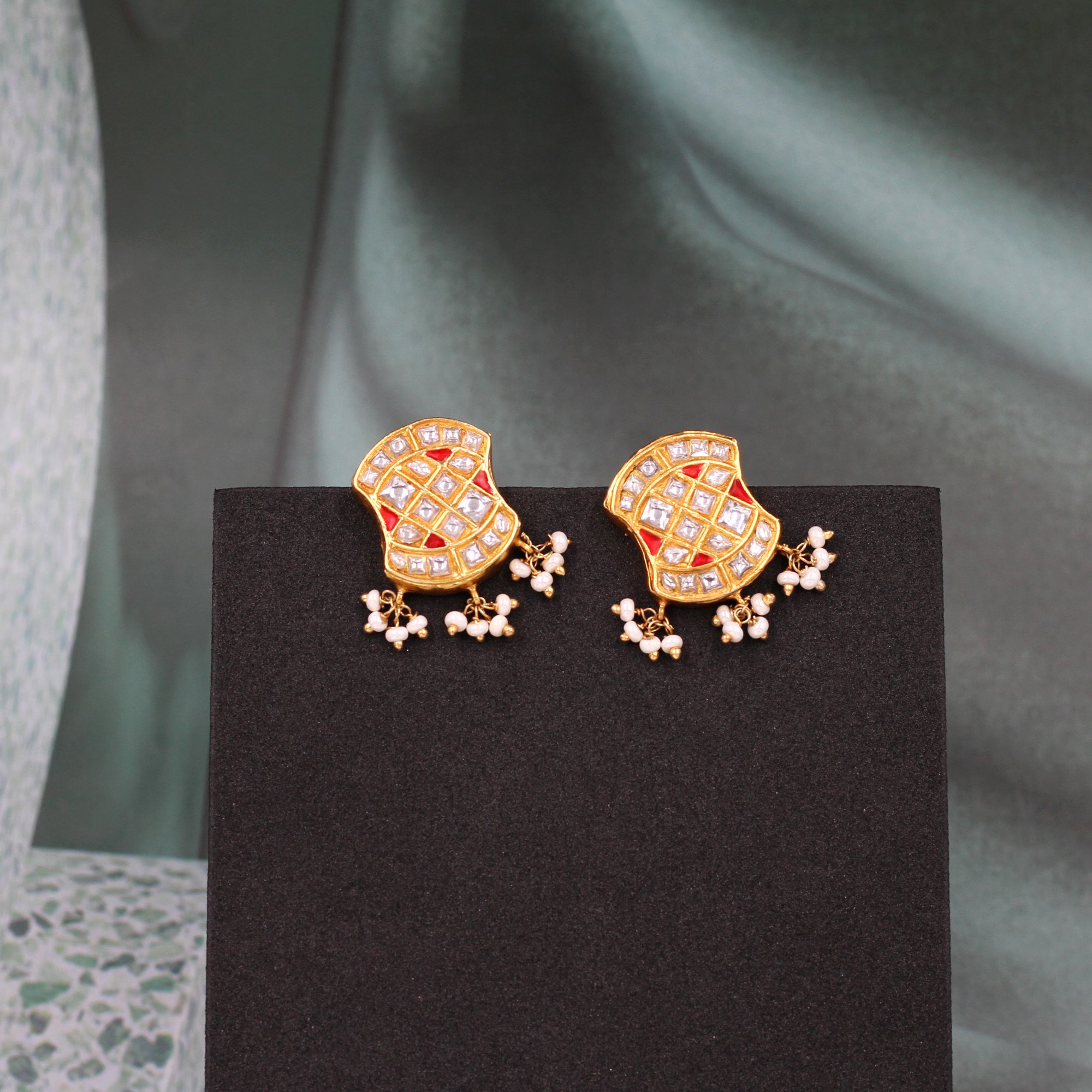 Luxe Grace: Gold-Plated Kundan Earrings by Sangeeta Boochra