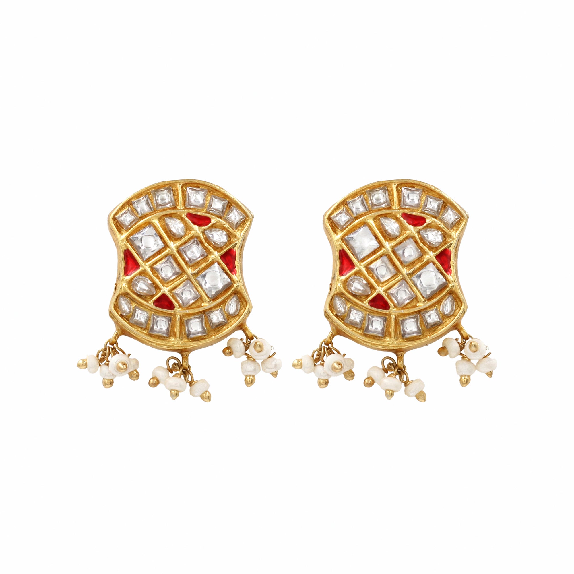 Luxe Grace: Gold-Plated Kundan Earrings by Sangeeta Boochra