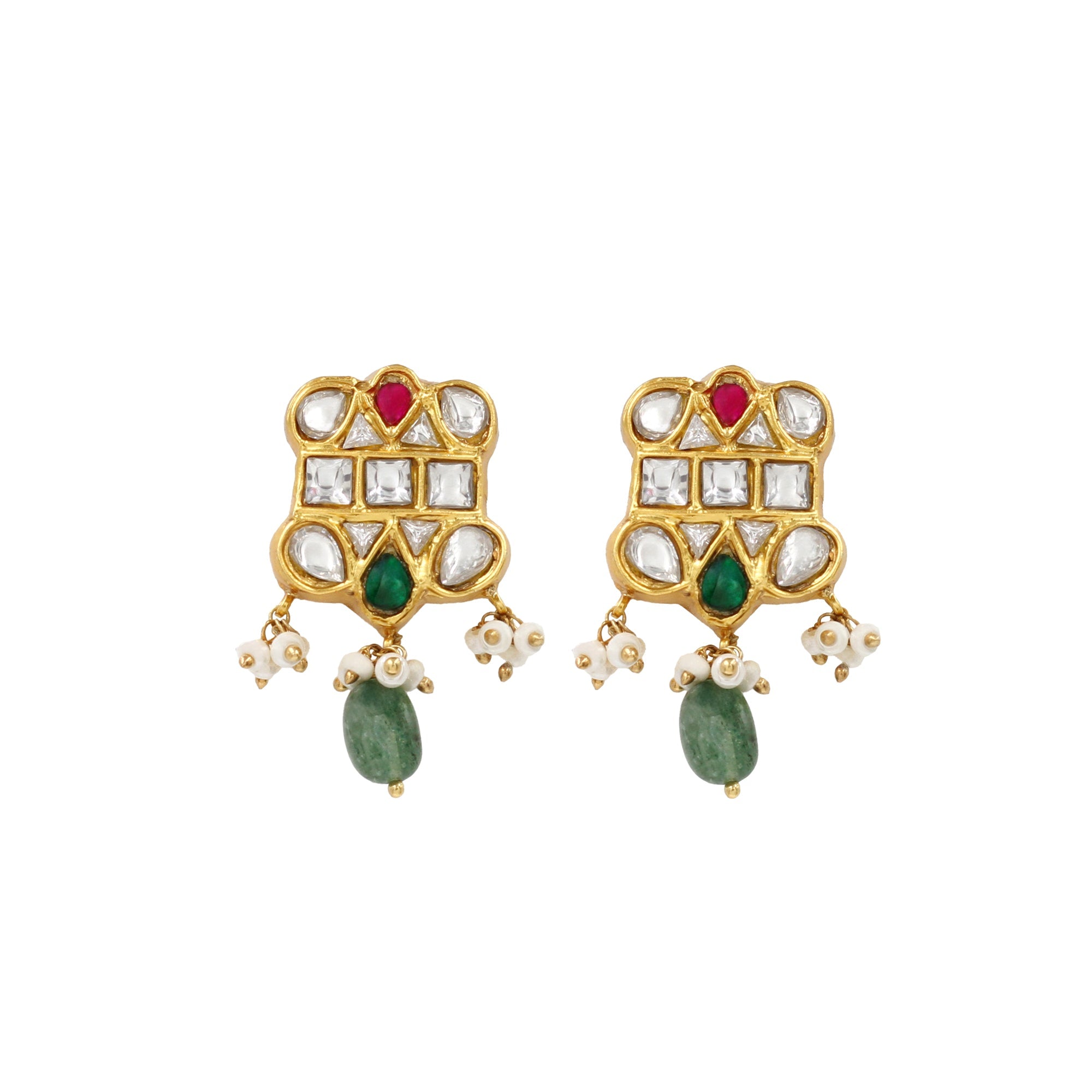 Refined Luxe: Gold-Plated Kundan Earrings by Sangeeta Boochra