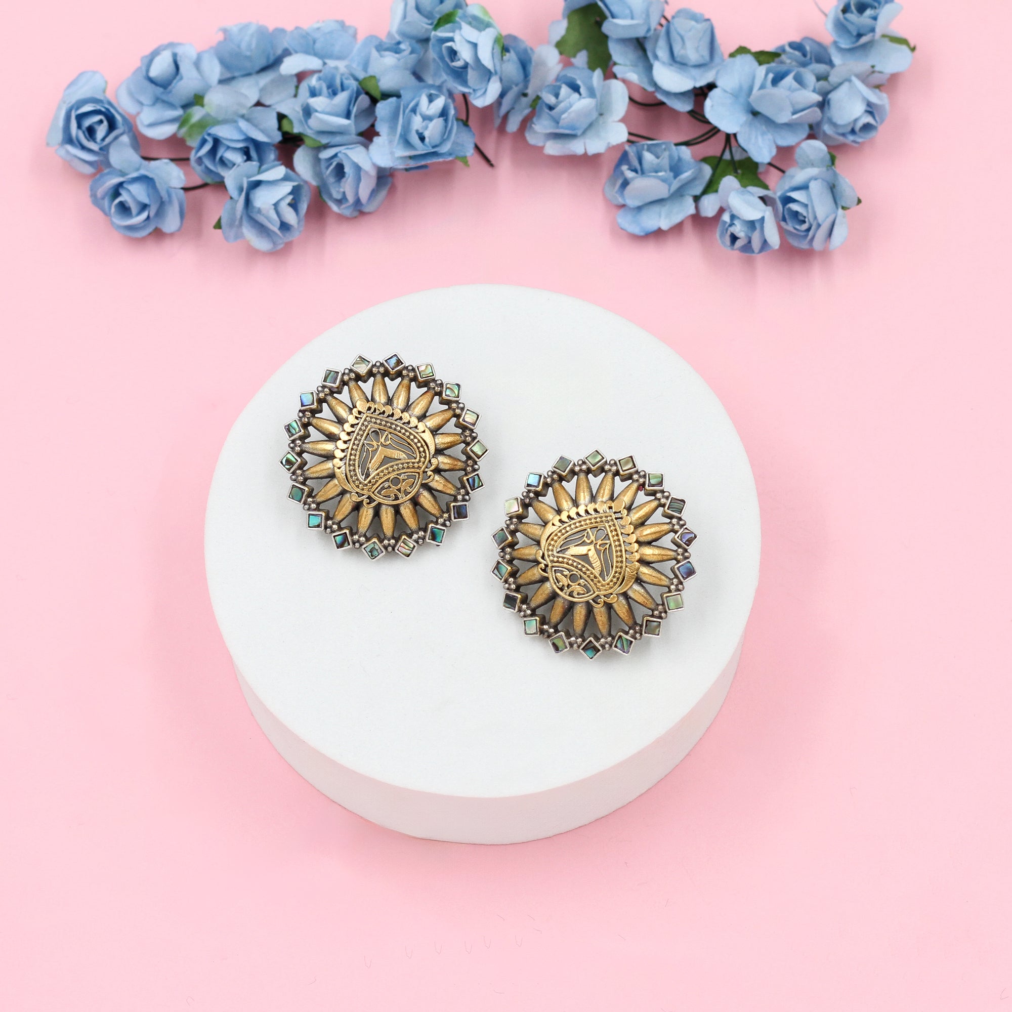 Luxe Shine: Sangeeta Boochra Gold-Plated Round Stud Earrings