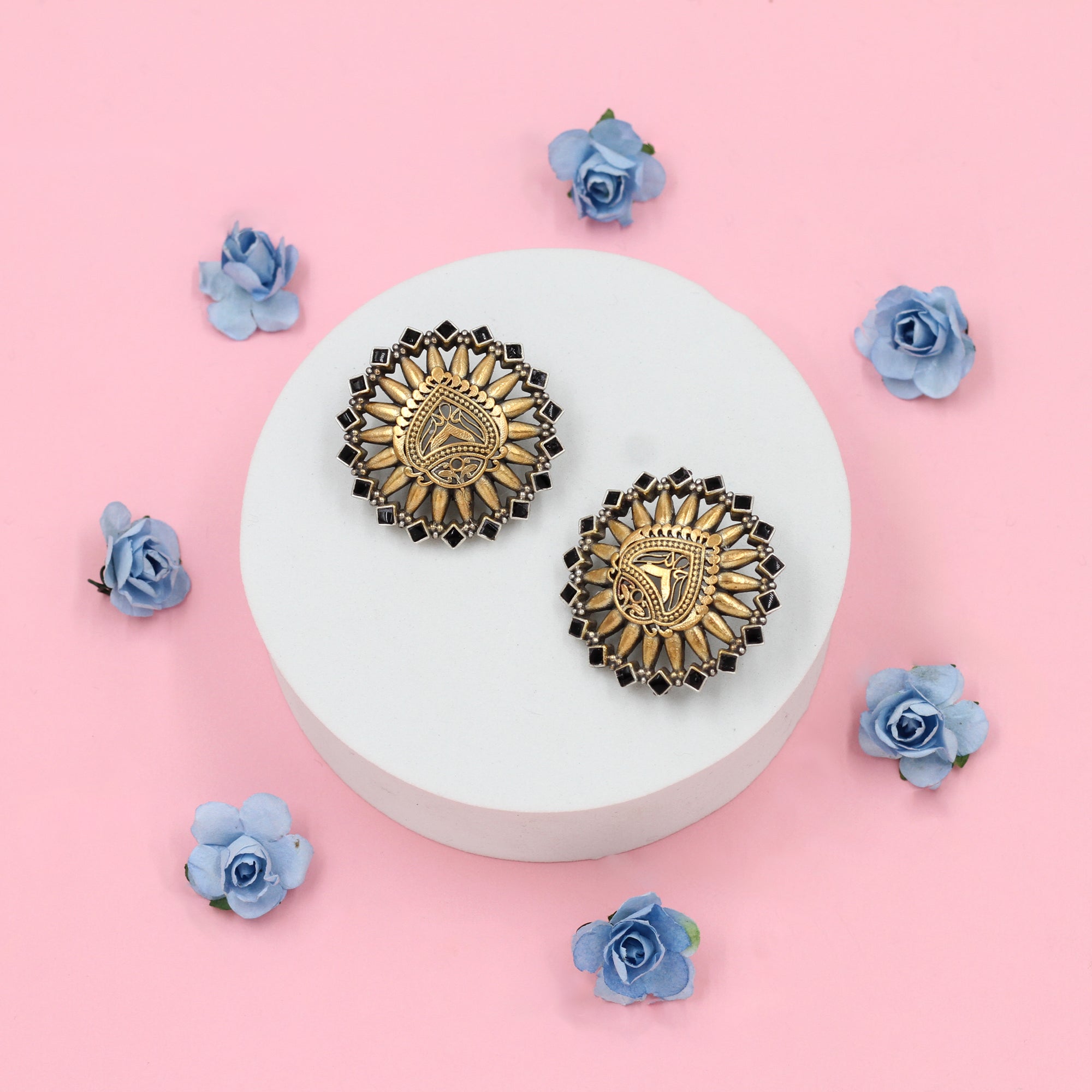 Sculpted Radiance: Sangeeta Boochra Gold-Plated Round Studs