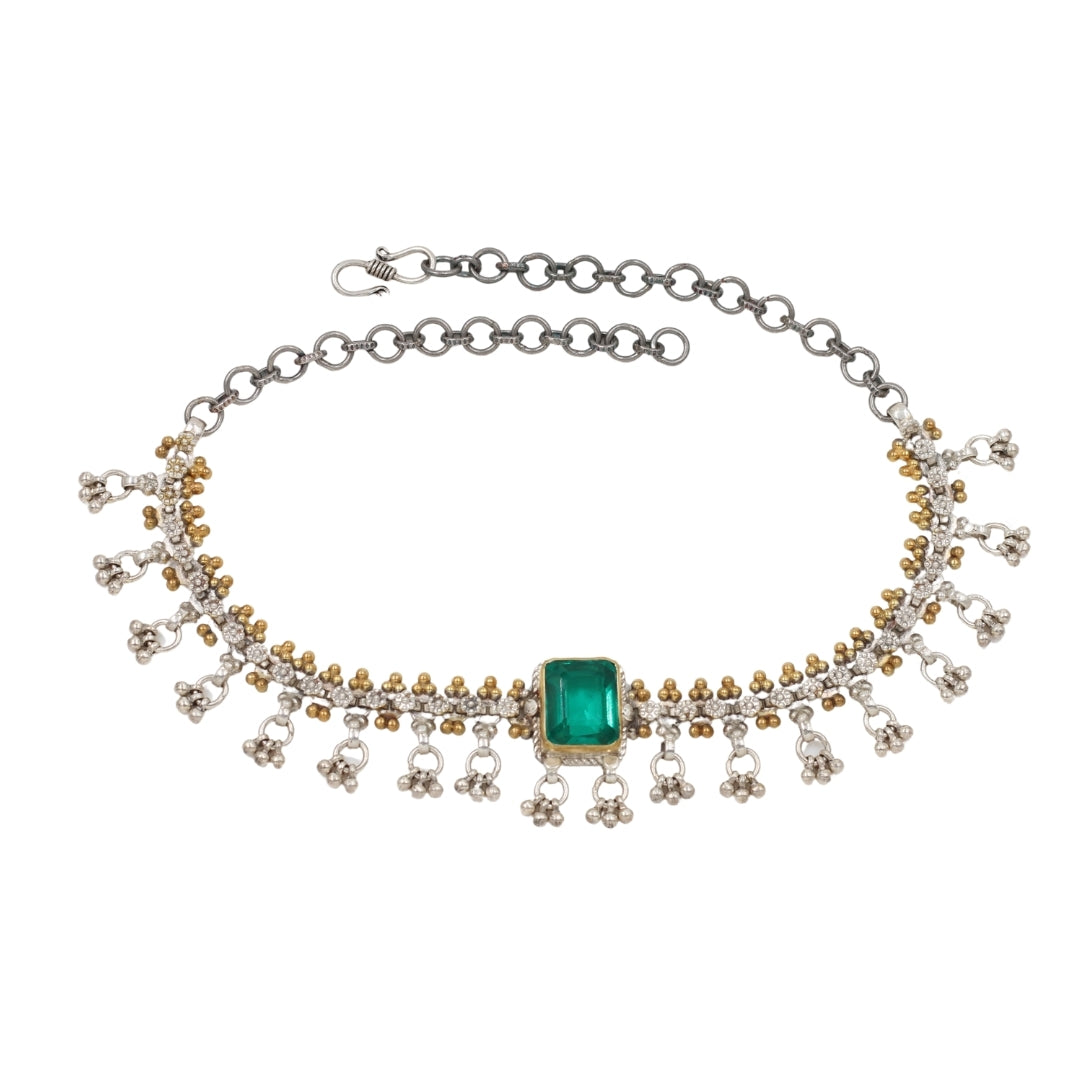 Regal Radiance: Sangeeta Boochra Silver Emerald Necklace