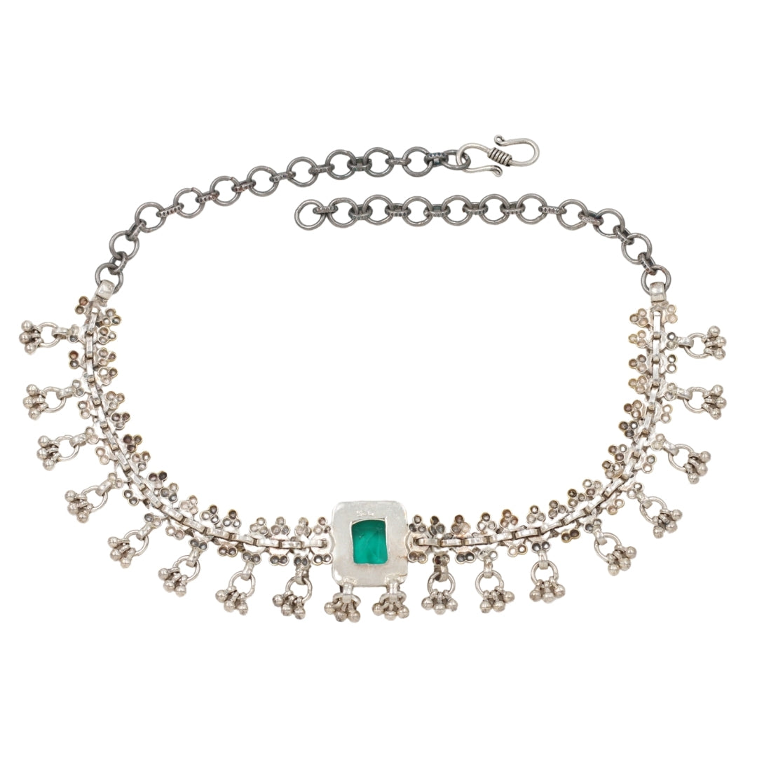 Regal Radiance: Sangeeta Boochra Silver Emerald Necklace