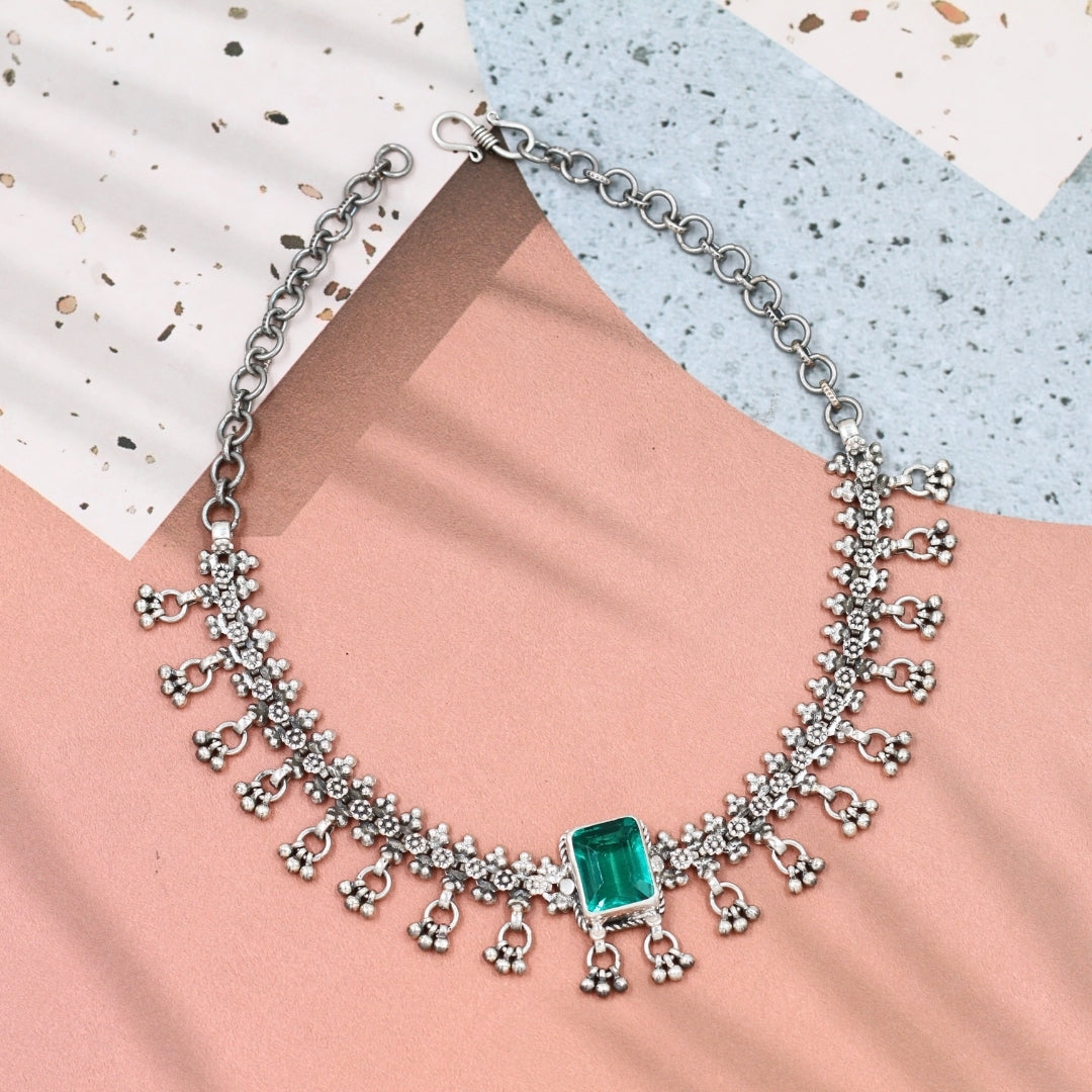 Luxe Green: Sangeeta Boochra Emerald Silver Necklace