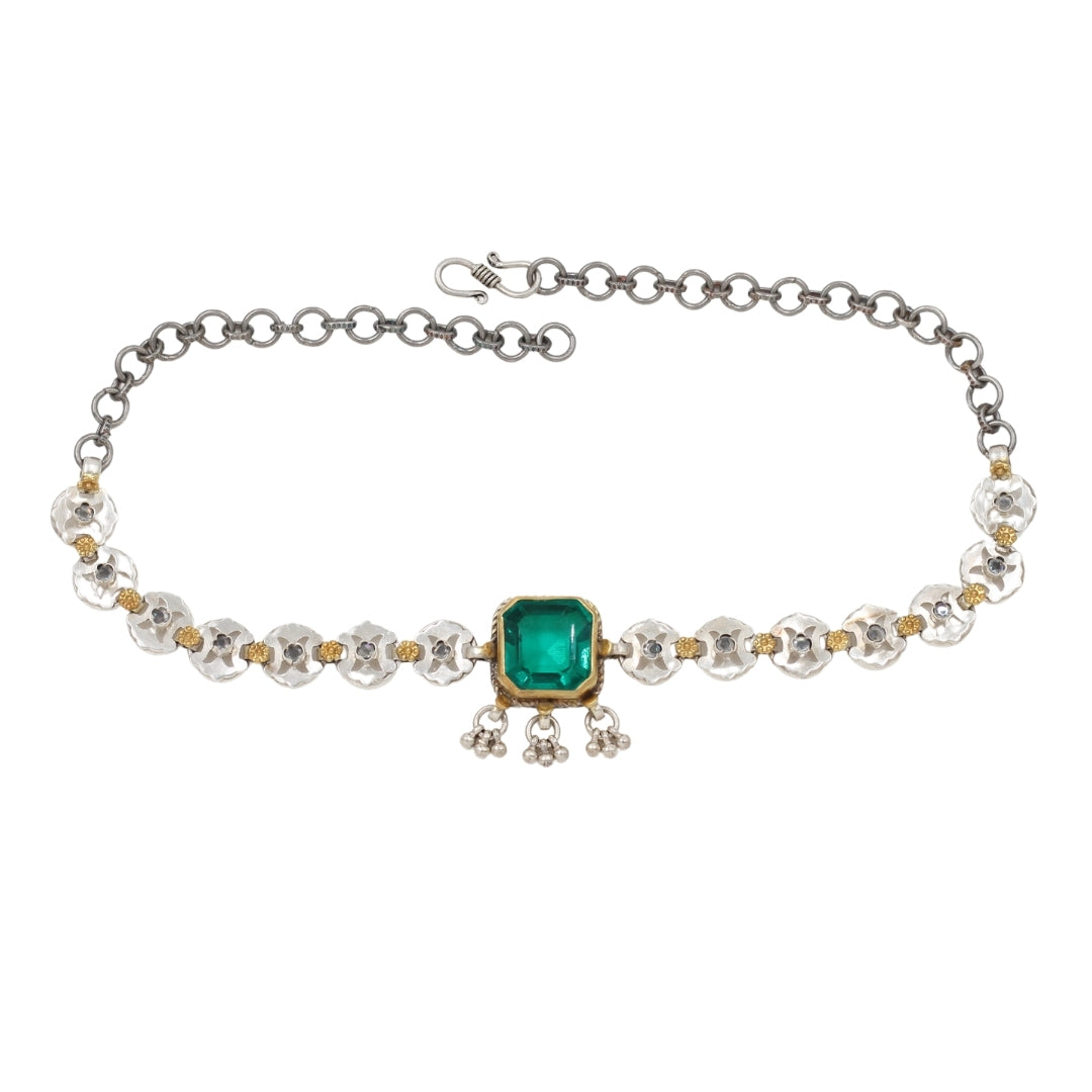 Royal Elegance: Sangeeta Boochra Silver Emerald Necklace and Earring Set