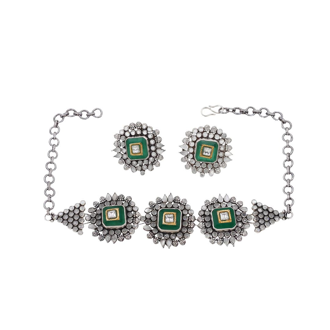 Timeless Beauty: Sangeeta Boochra Handmade Silver Necklace and Earrings Set