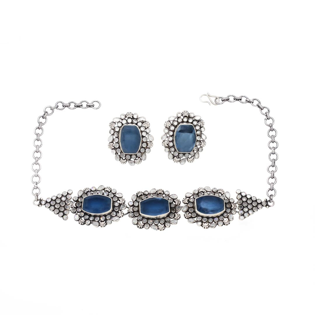 Luminous Duo: Sangeeta Boochra Silver Necklace and Earrings Set