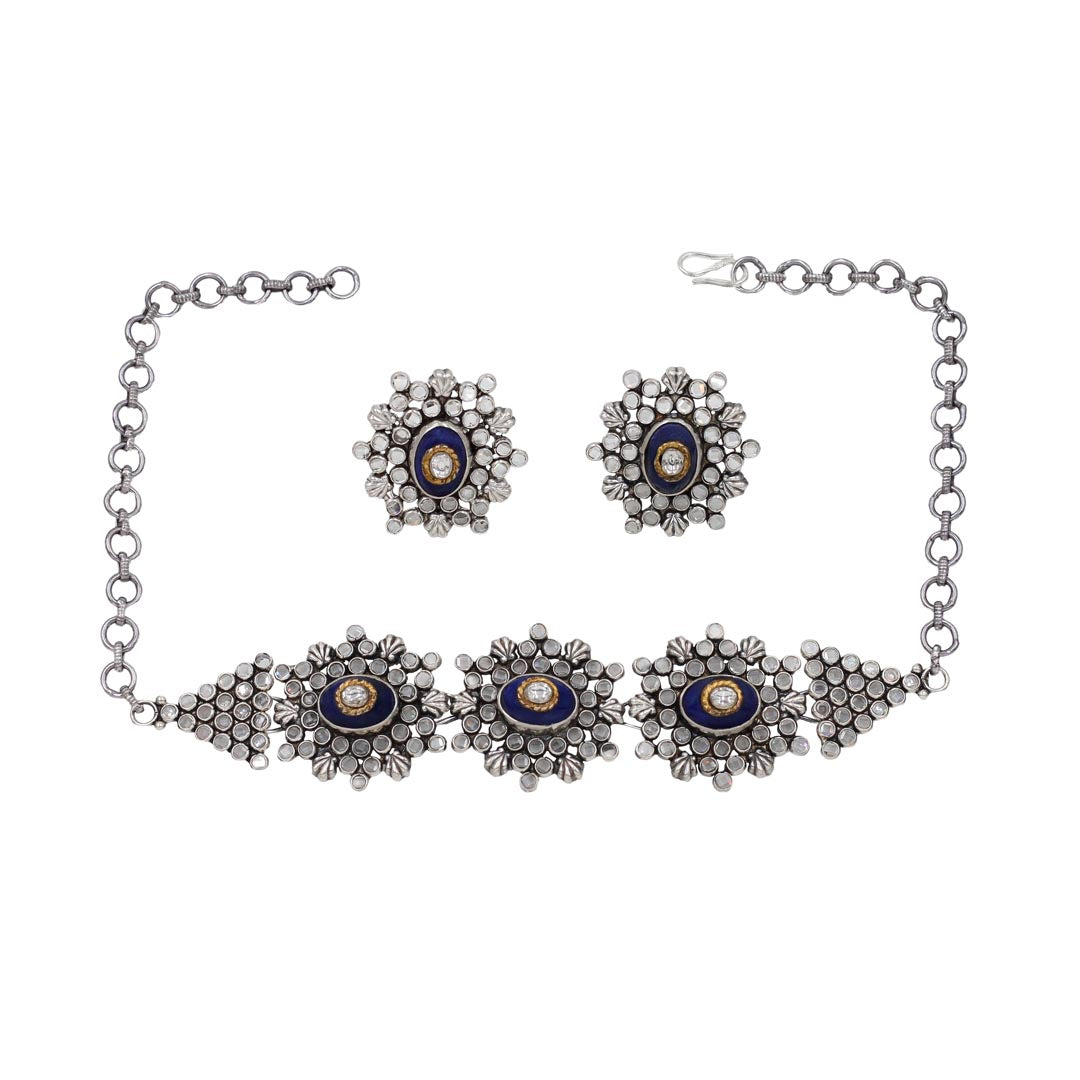 Timeless Beauty: Sangeeta Boochra Handmade Silver Necklace and Earrings Set