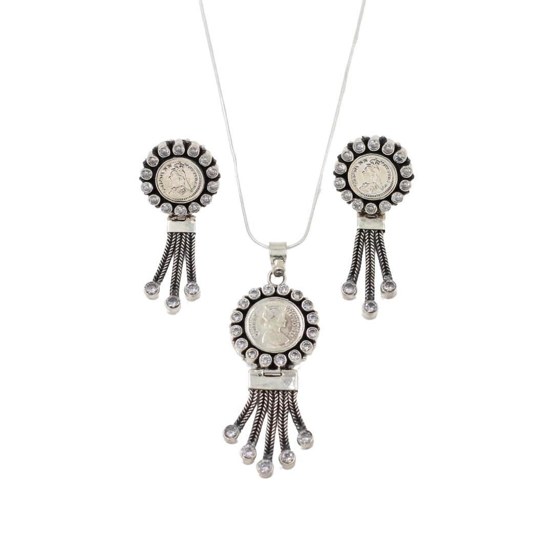 Timeless Pair: Sangeeta Boochra Silver Earring with Chain Pendant