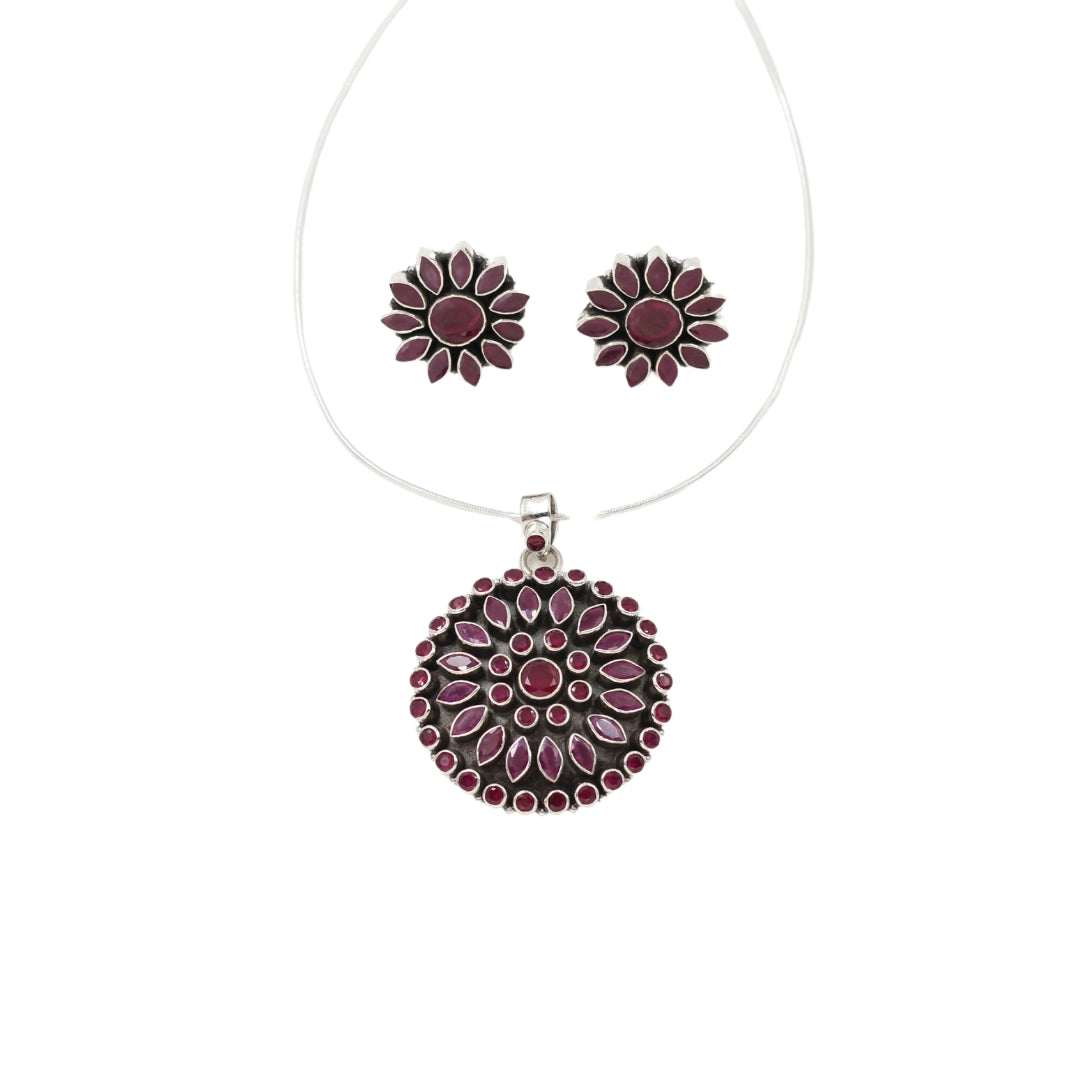 Refined Craftsmanship: Sangeeta Boochra Silver Earring and Pendant Set