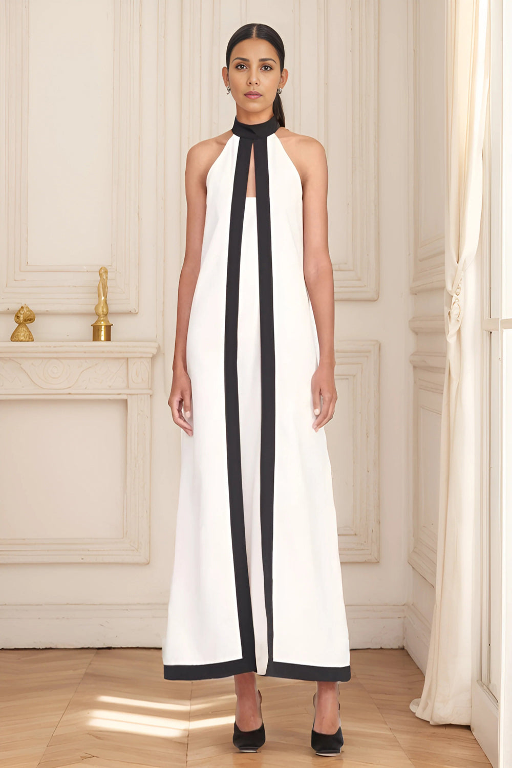 Black White Panel Gown