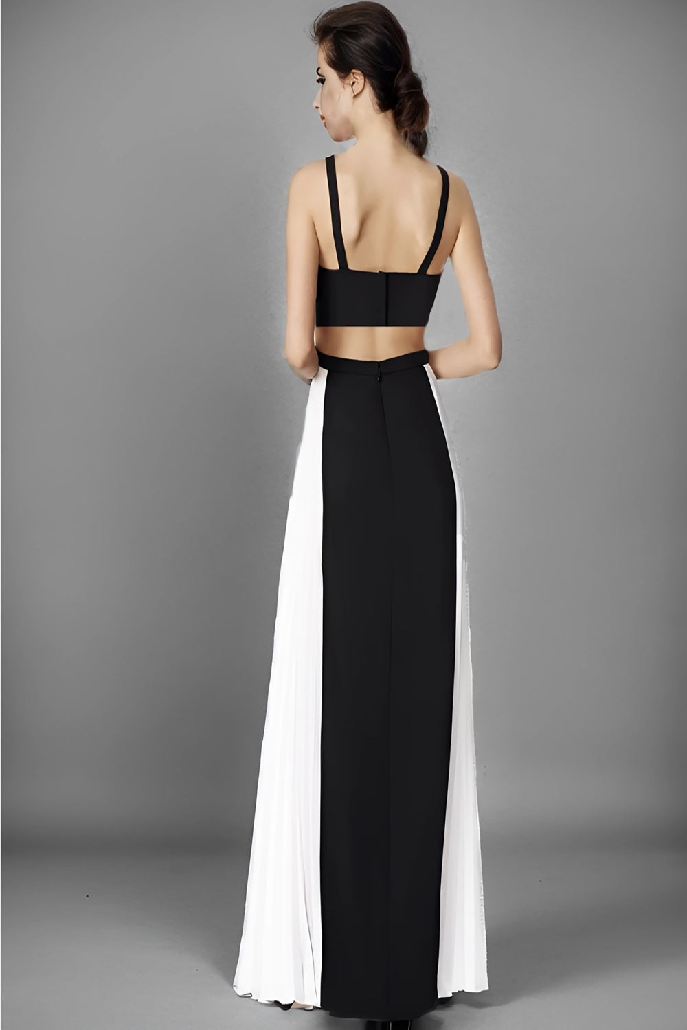 Black White Panel Cut-Out Gown