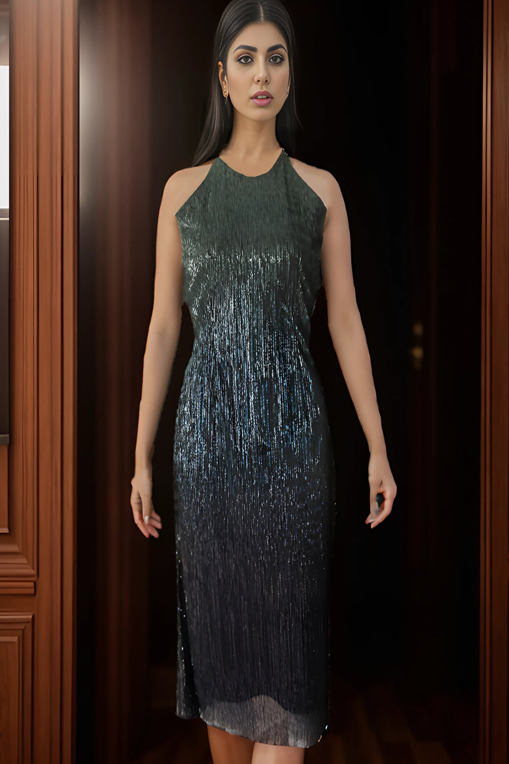 Ombre Metallic Blue Dress