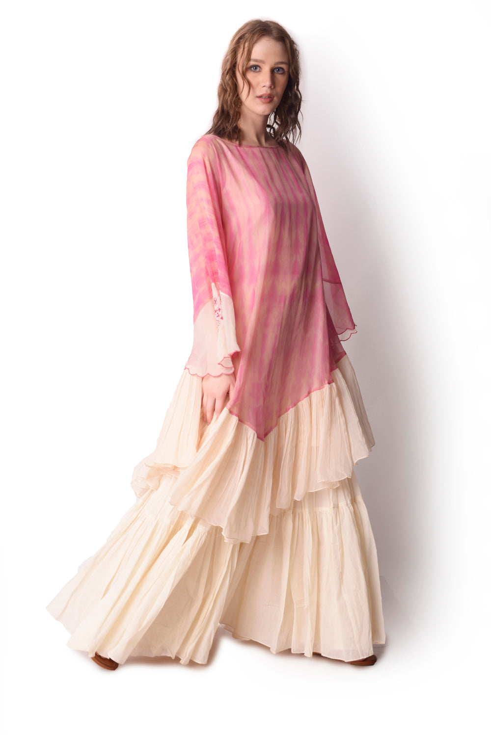 Rose Pink  Ivory Sharara Set - Auraya Fashion -  - #tag1# - #tag2# - #tag3# - #tag3#