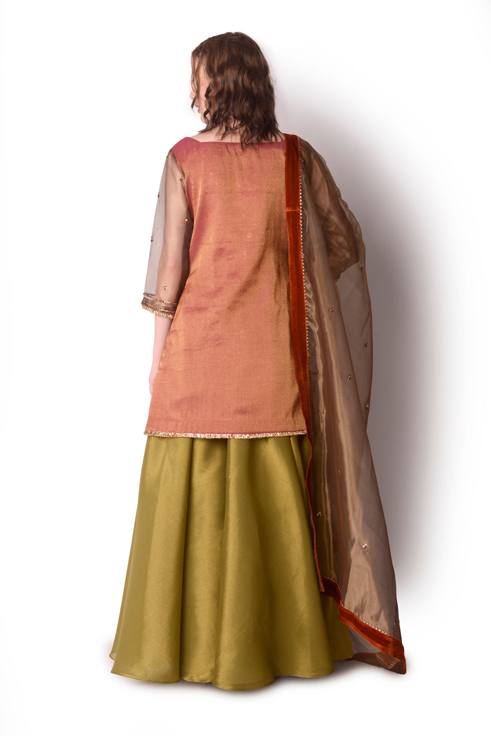 Rust  Olive  Gold Kurta Set - Auraya Fashion -  - #tag1# - #tag2# - #tag3# - #tag3#