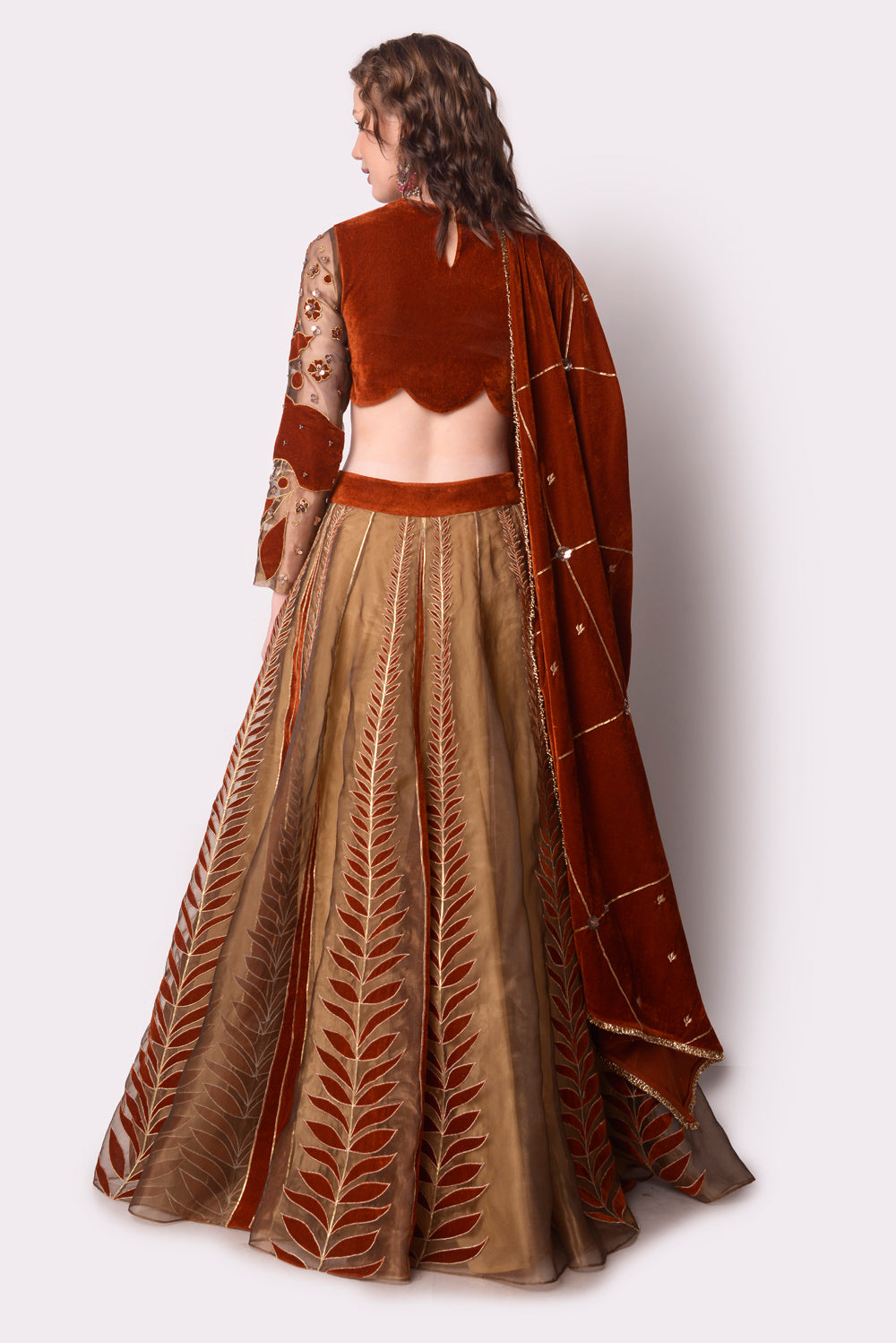 Rust  Gold Lehenga Set - Auraya Fashion -  - #tag1# - #tag2# - #tag3# - #tag3#