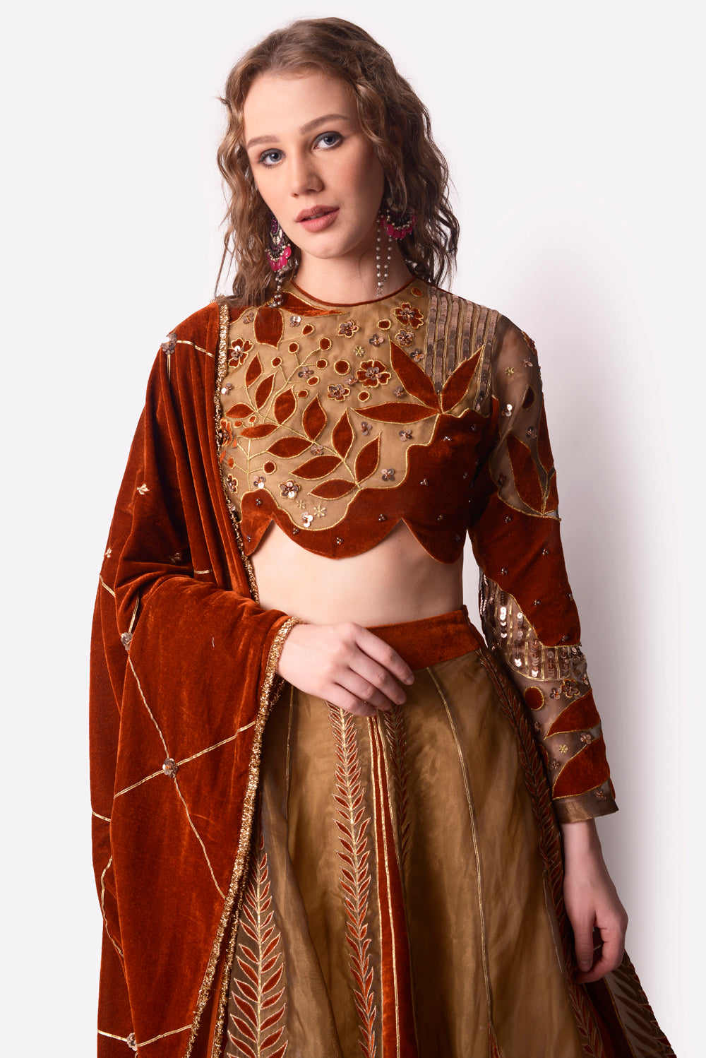 Rust  Gold Lehenga Set - Auraya Fashion -  - #tag1# - #tag2# - #tag3# - #tag3#