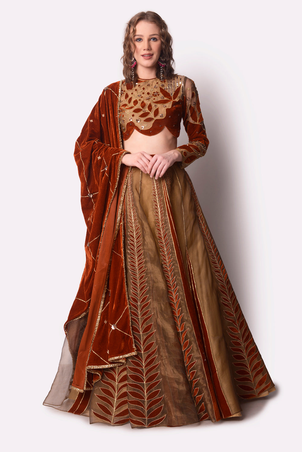 Rust  Gold Lehenga Set - Auraya Fashion - Shwetanga Designs - #tag1# - #tag2# - #tag3# - #tag3#