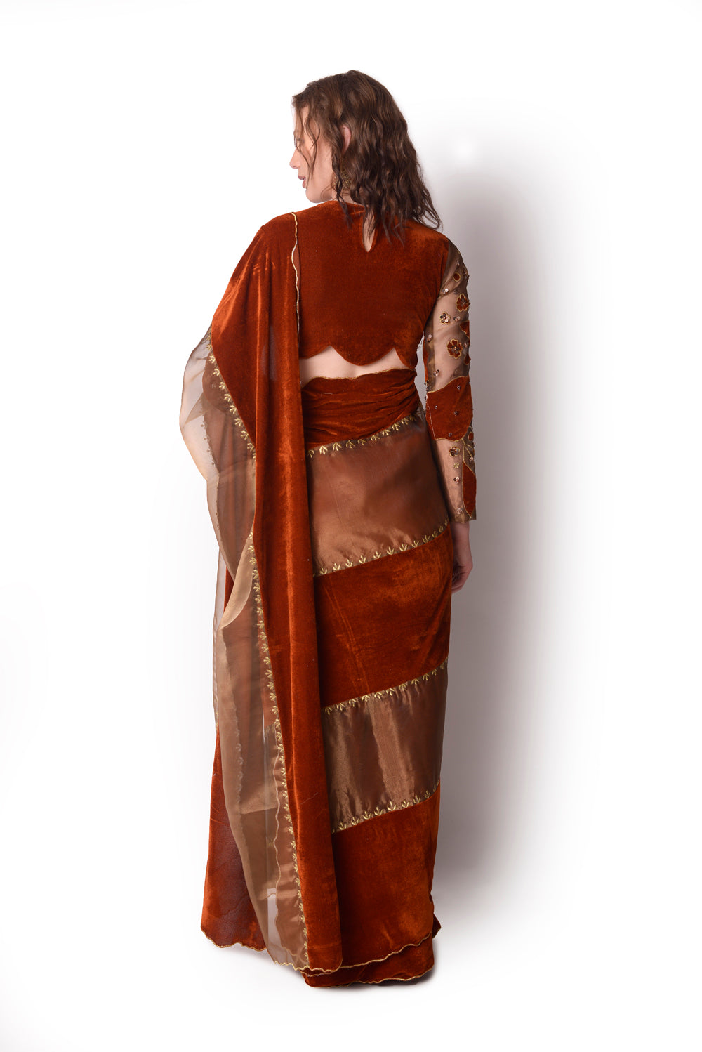 Rust  Gold Saree Set - Auraya Fashion -  - #tag1# - #tag2# - #tag3# - #tag3#