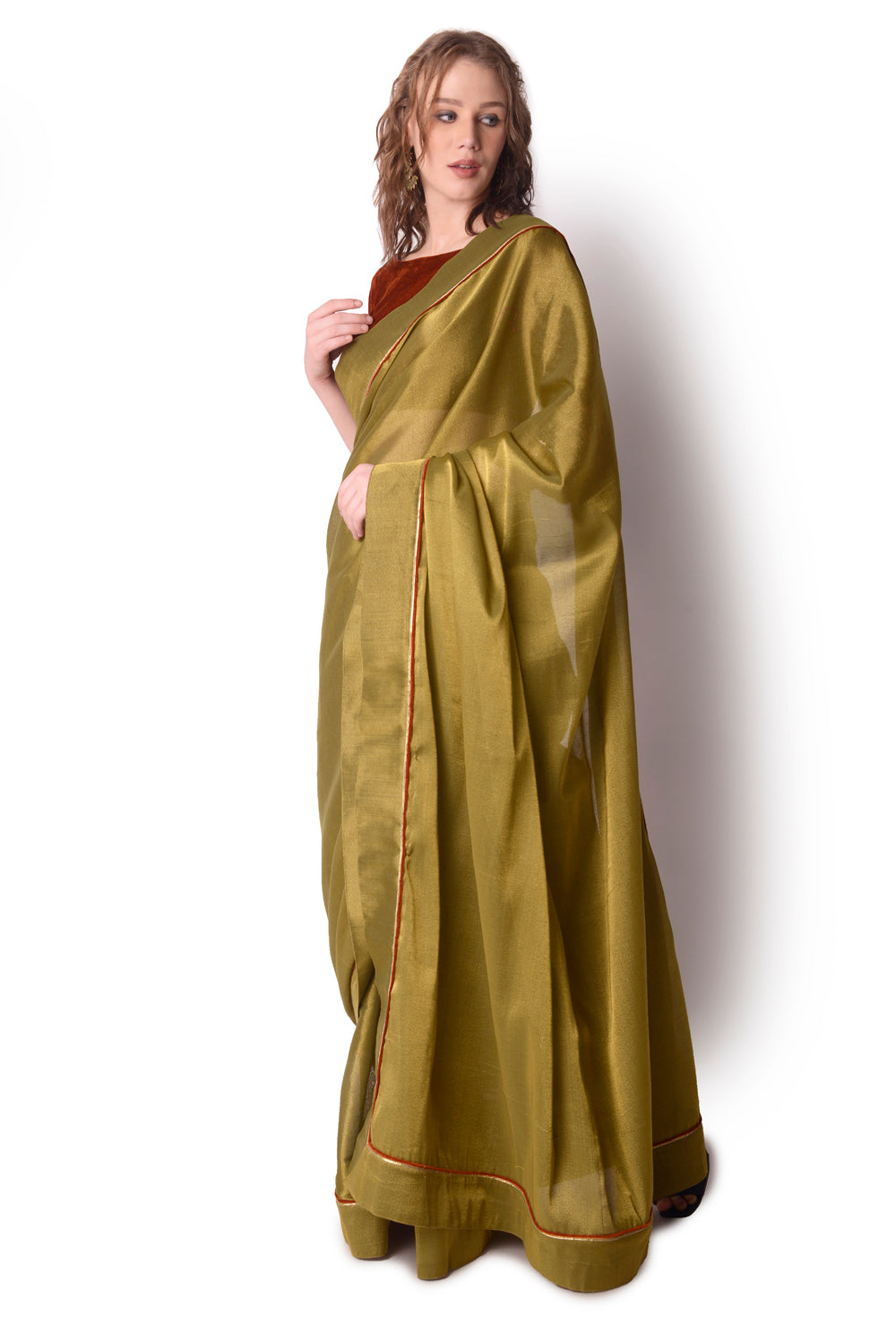 Rust  Olive Saree Set - Auraya Fashion -  - #tag1# - #tag2# - #tag3# - #tag3#