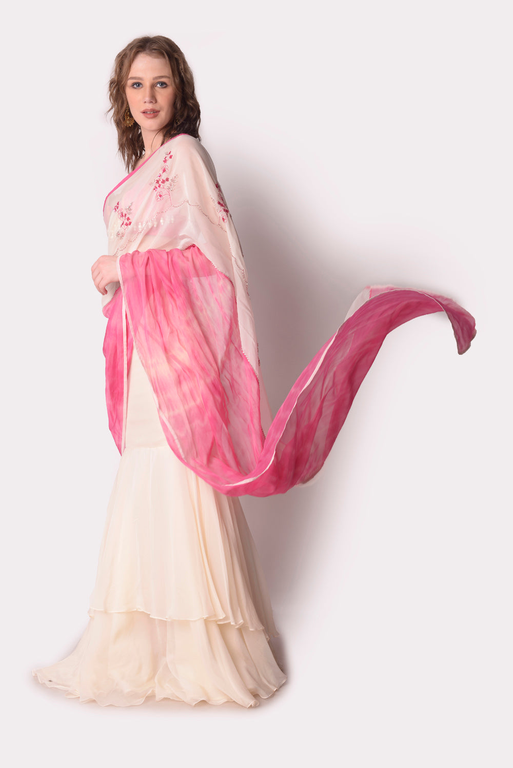 Rose Pink  Ivory Saree Set - Auraya Fashion -  - #tag1# - #tag2# - #tag3# - #tag3#