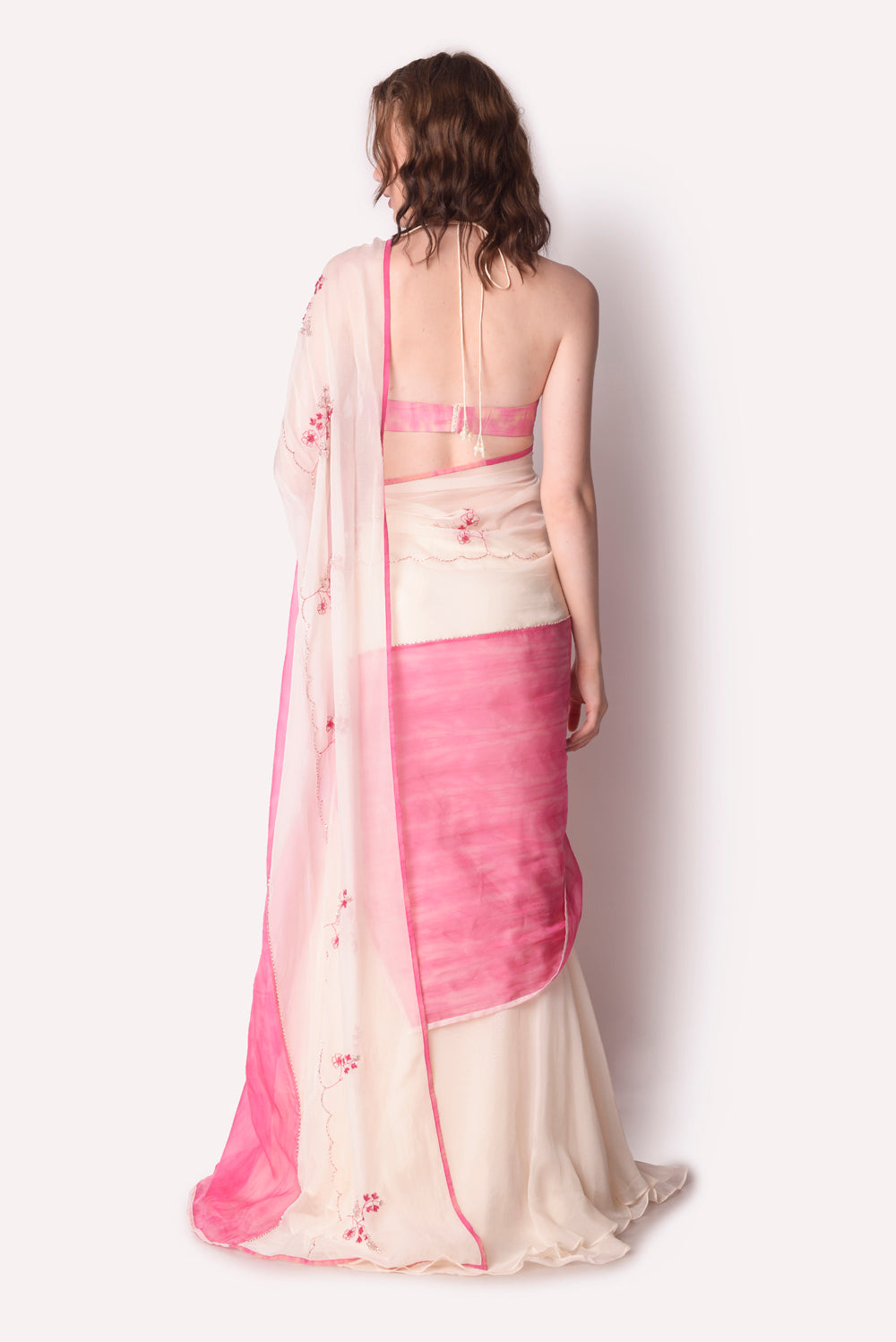 Rose Pink  Ivory Saree Set - Auraya Fashion -  - #tag1# - #tag2# - #tag3# - #tag3#