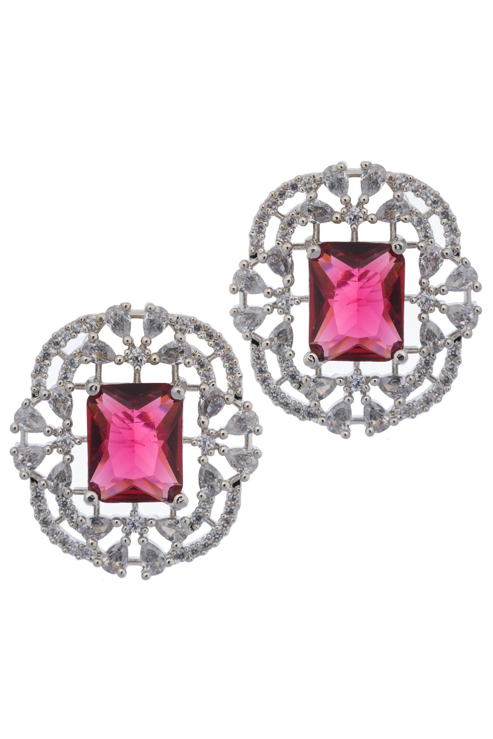 Trendy Vintage Square American Diamond Earring- Red