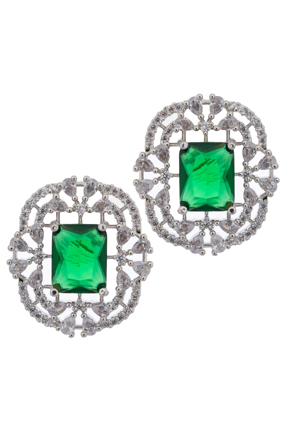 Trendy Vintage Square American Diamond Earring- Green