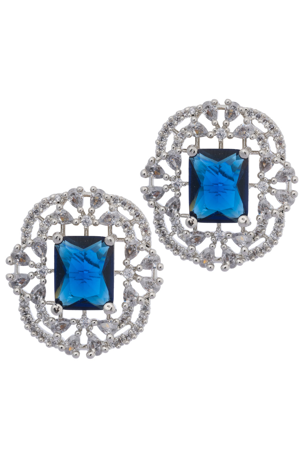 Trendy Vintage Square American Diamond Earring- Blue