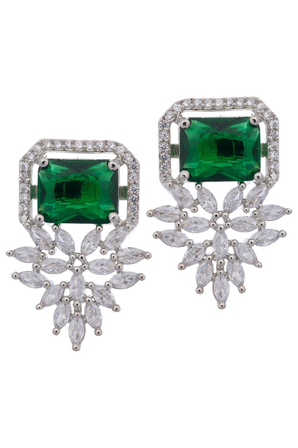 Square Marquis American Diamond Earring- Green