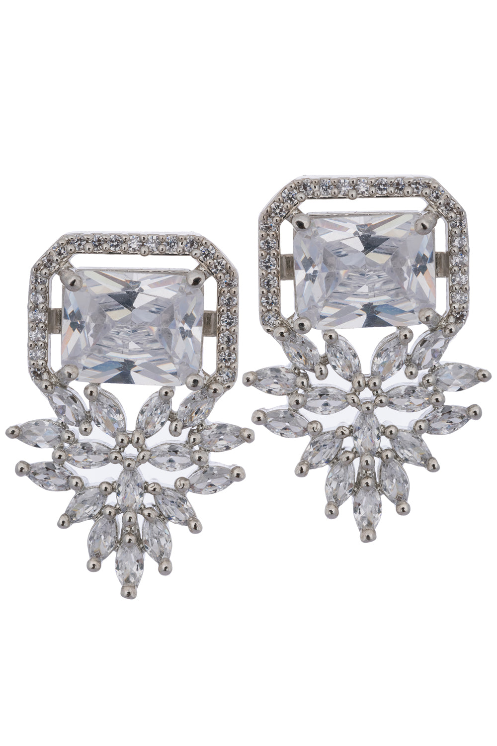 Square Marquis American Diamond Earring- White