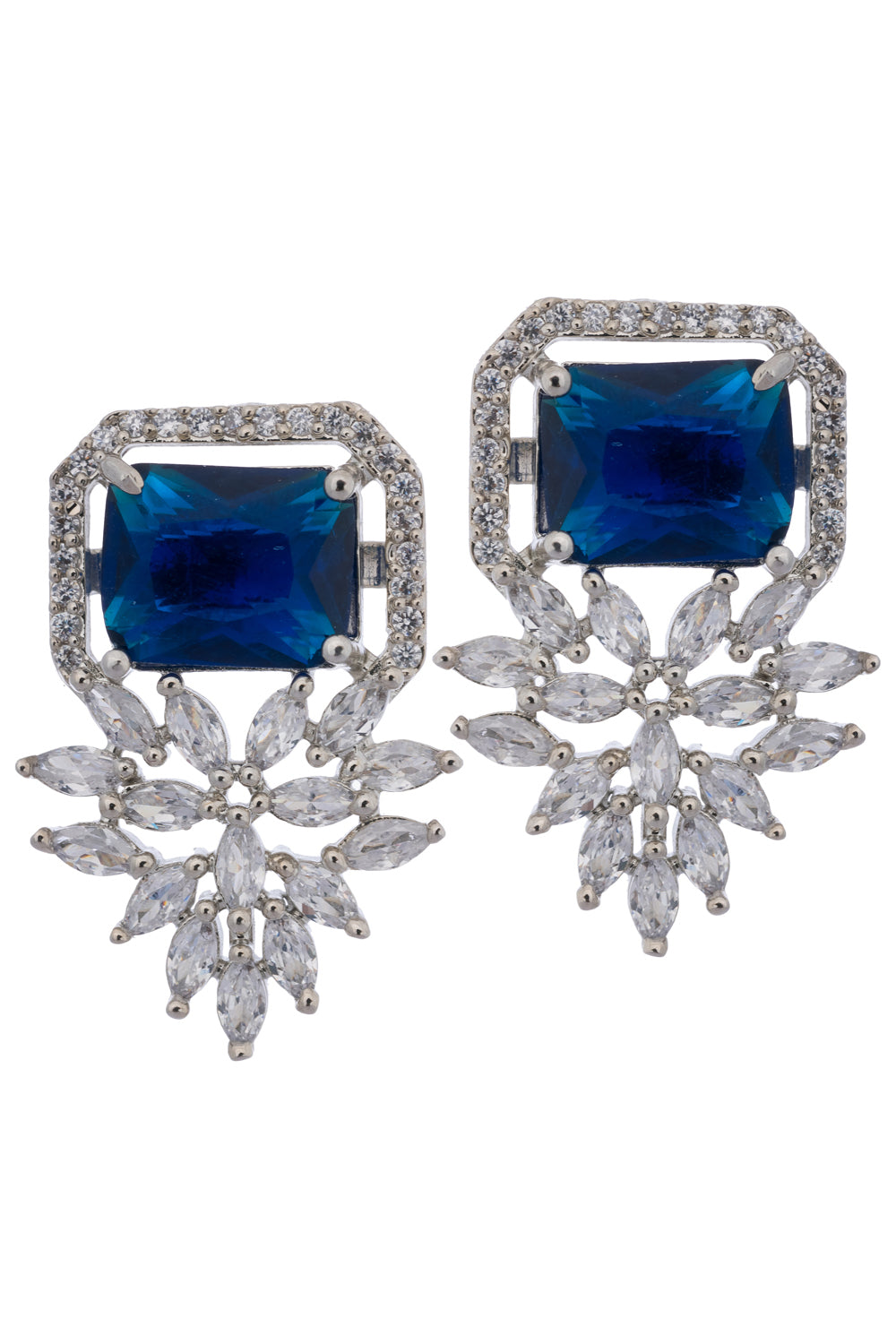 Square Marquis American Diamond Earring- Blue