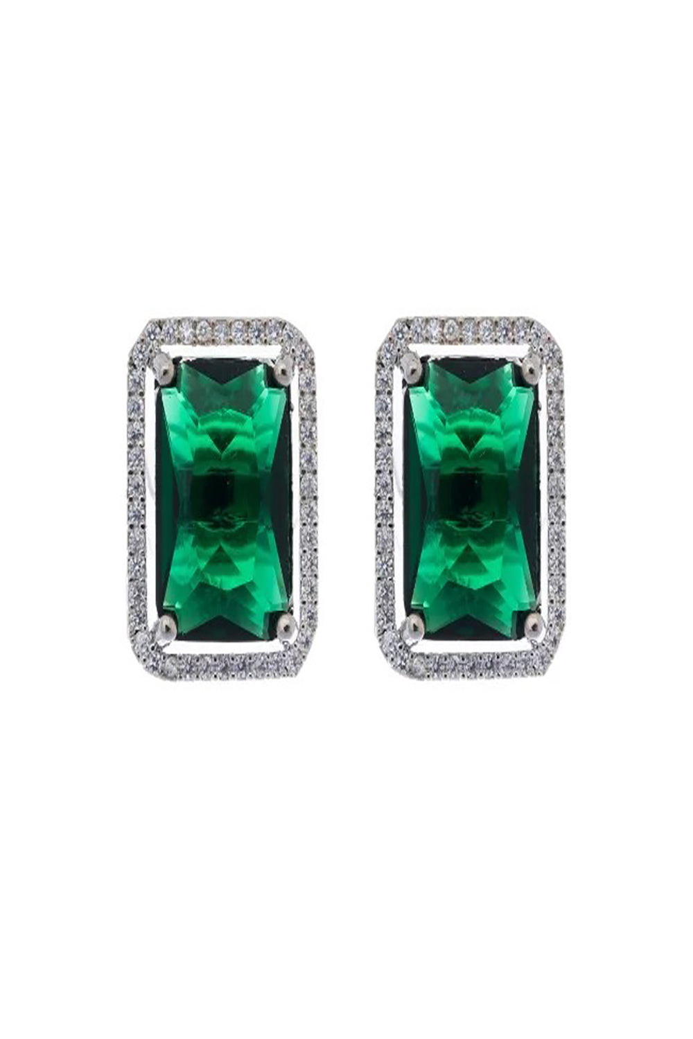 Green Rectangle American Diamond Stud Earring - Auraya Fashion - Putstyle - #tag1# - #tag2# - #tag3# - #tag3#