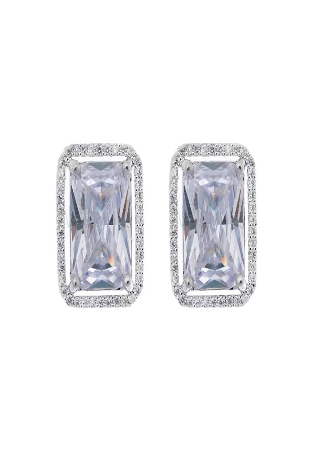 White Rectangle American Diamond Stud Earring