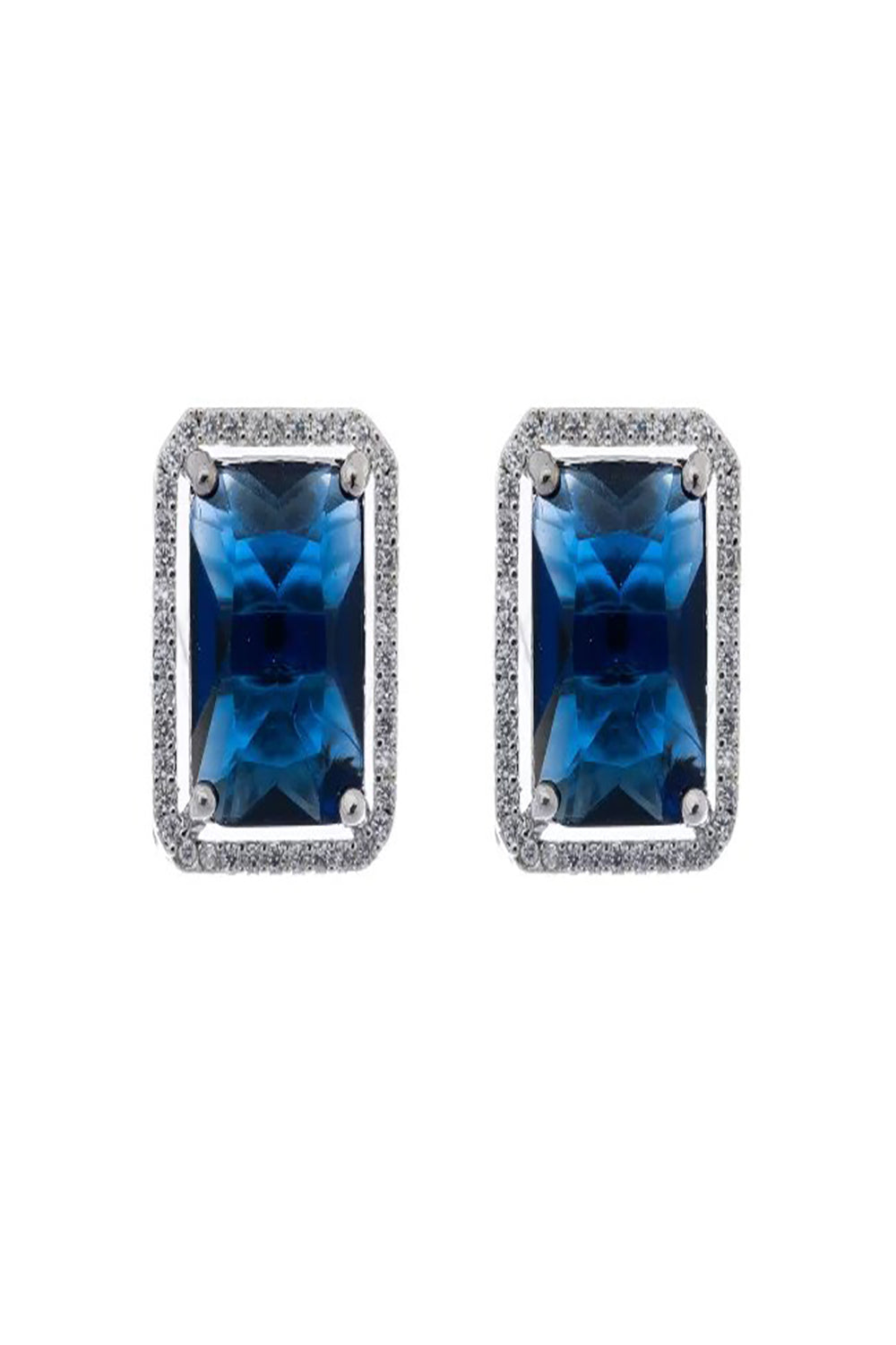 Blue Rectangle American Diamond Stud Earring - Auraya Fashion - Putstyle - #tag1# - #tag2# - #tag3# - #tag3#