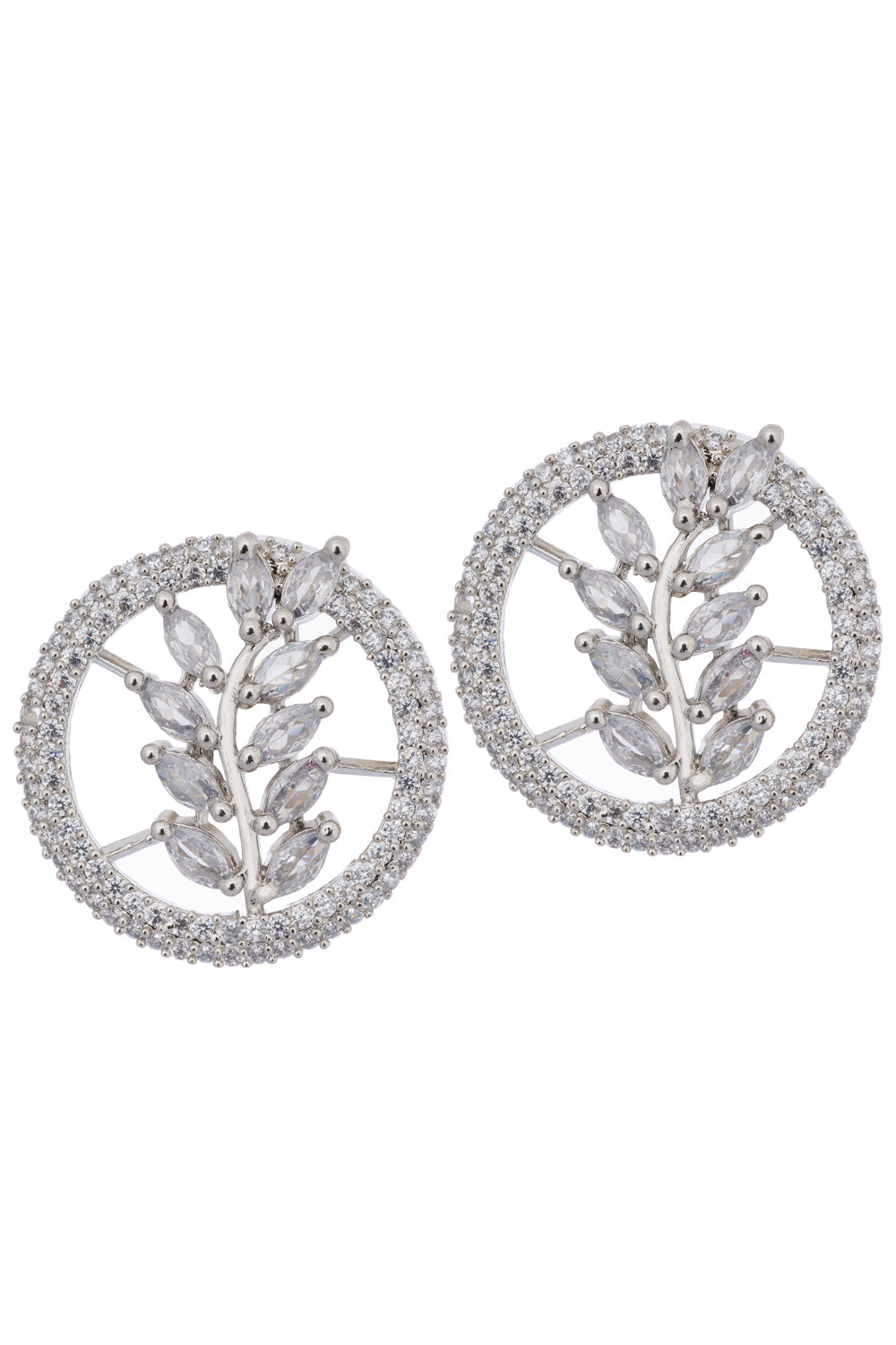 Silver-Plated & White Ad Stone-Studded Earring