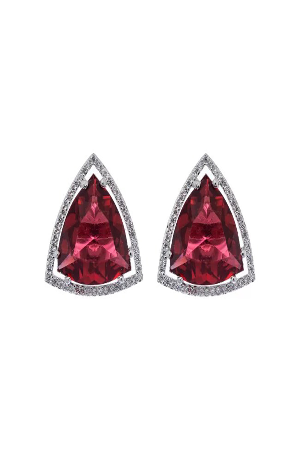 Triangle American Diamond Stud Earring- Red - Auraya Fashion - Putstyle - #tag1# - #tag2# - #tag3# - #tag3#