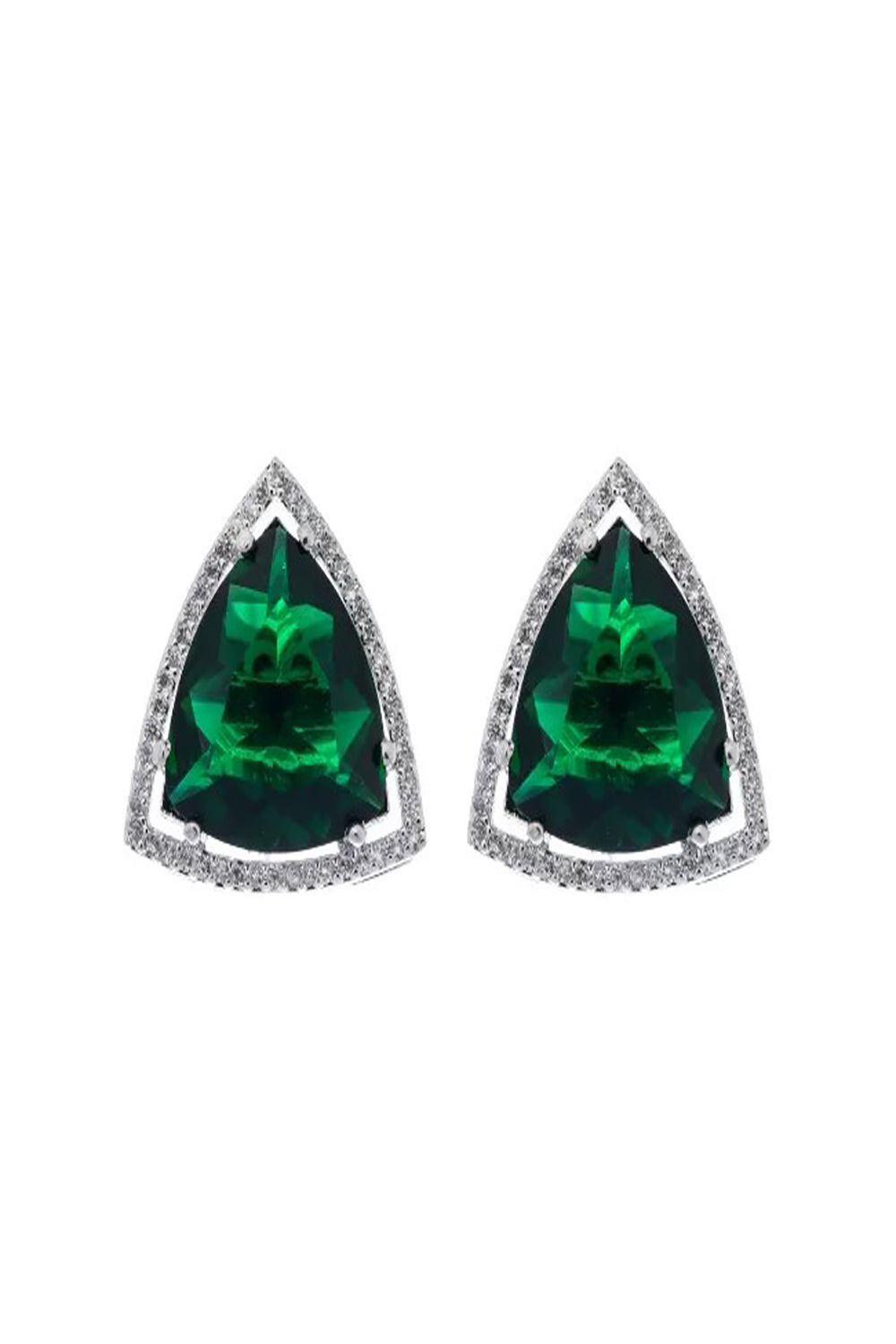 Triangle American Diamond Stud Earring- Green - Auraya Fashion - Putstyle - #tag1# - #tag2# - #tag3# - #tag3#