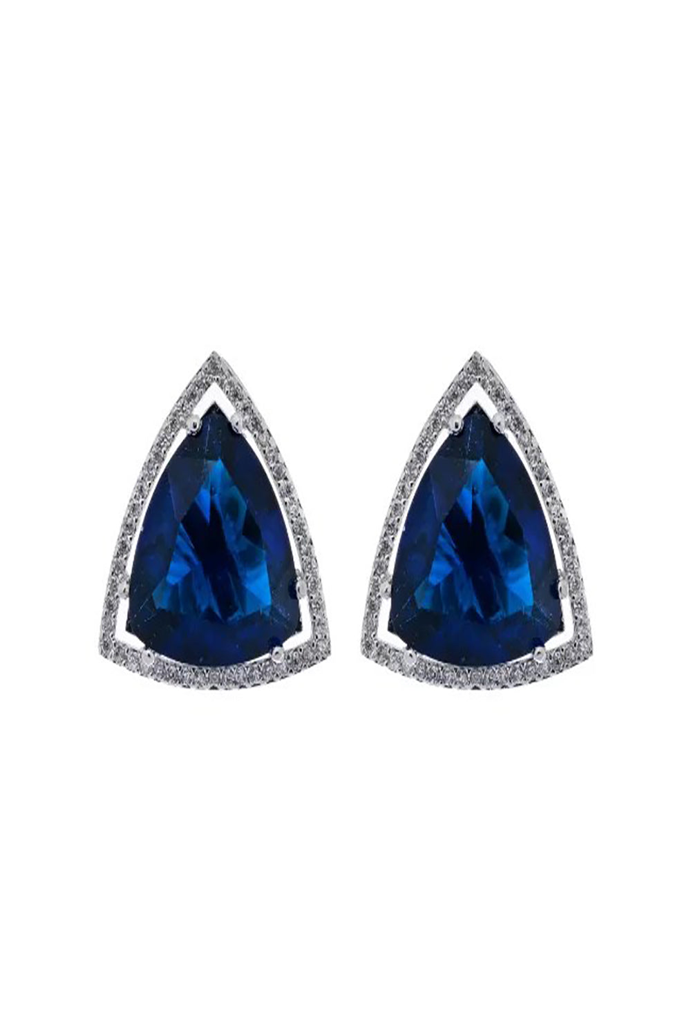 Triangle American Diamond Stud Earring- Blue - Auraya Fashion - Putstyle - #tag1# - #tag2# - #tag3# - #tag3#