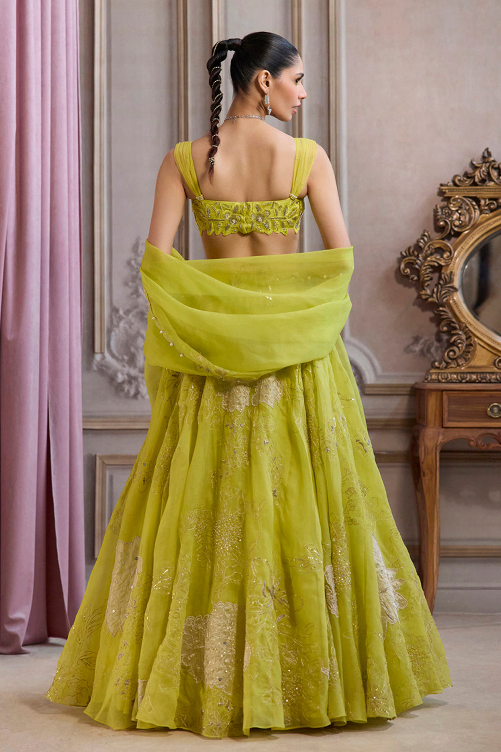 Neon Green Organza Lehenga Set