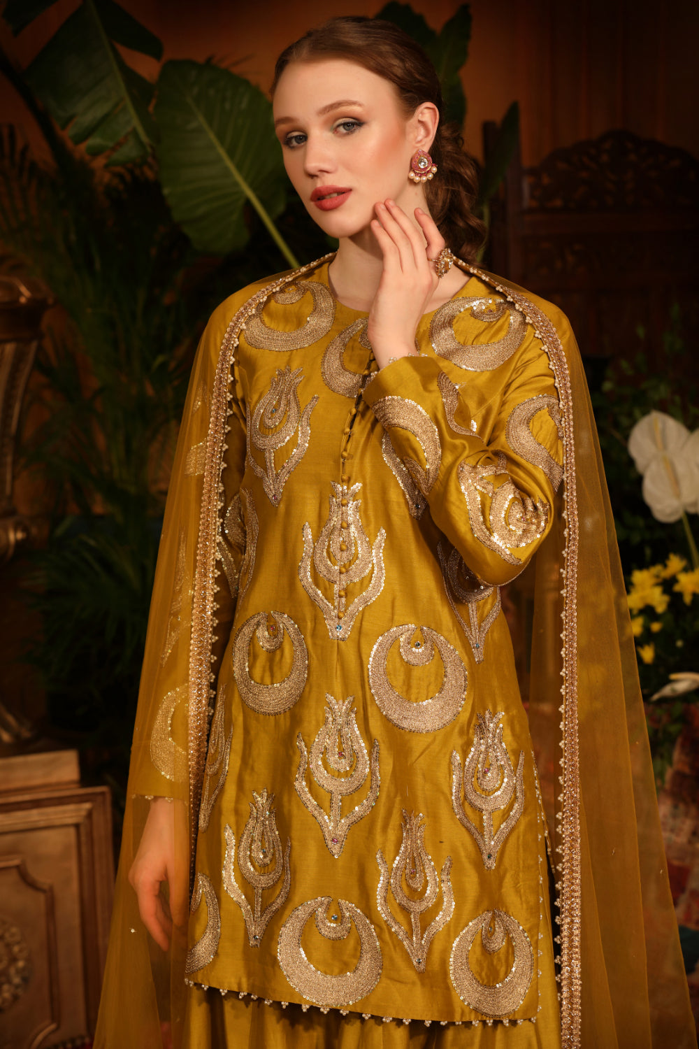 Mustard Chanderi Silk  Paired With  Sharar And  Dupatta - Auraya Fashion 