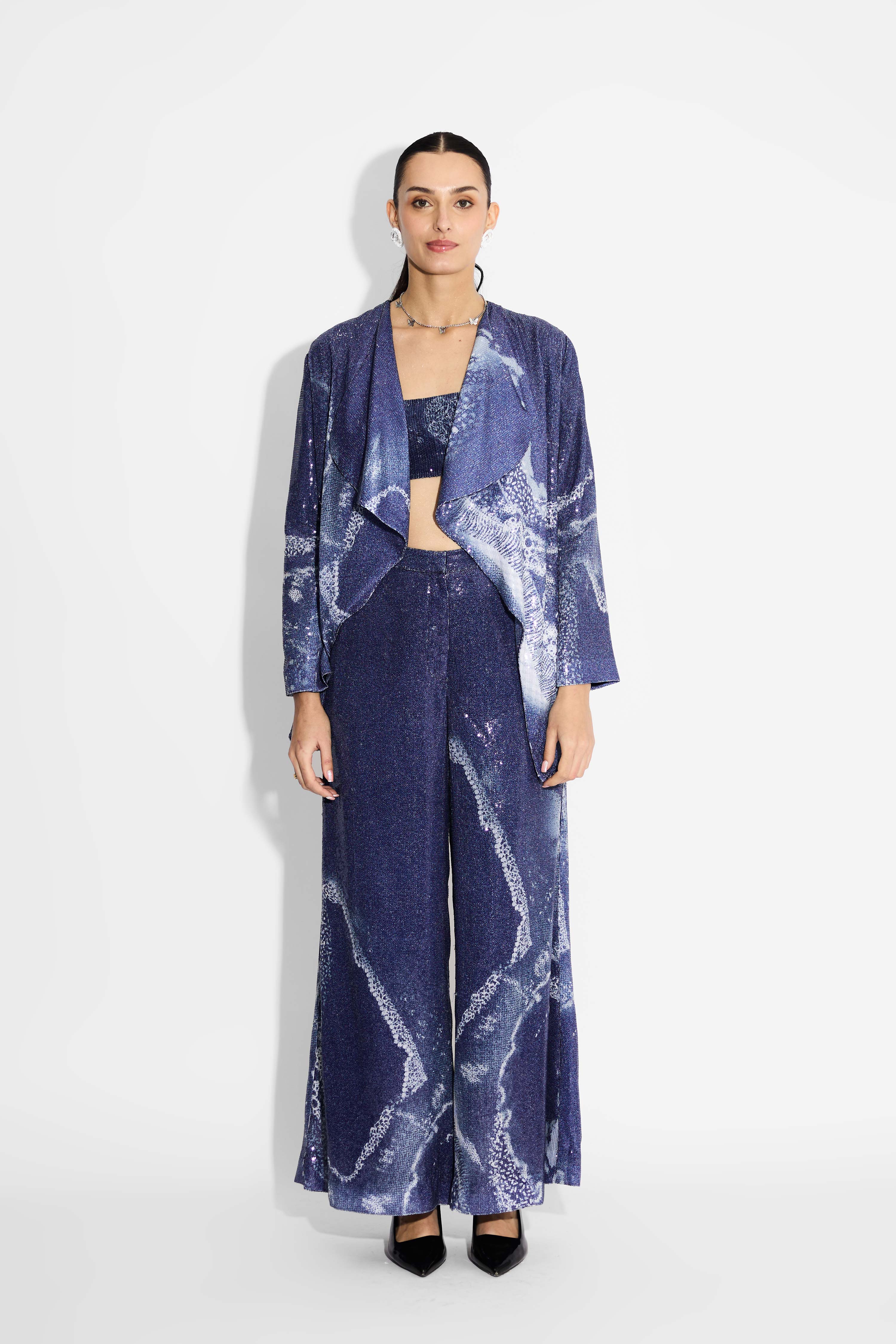 Amorphous Blue Lapel Sequin Jacket