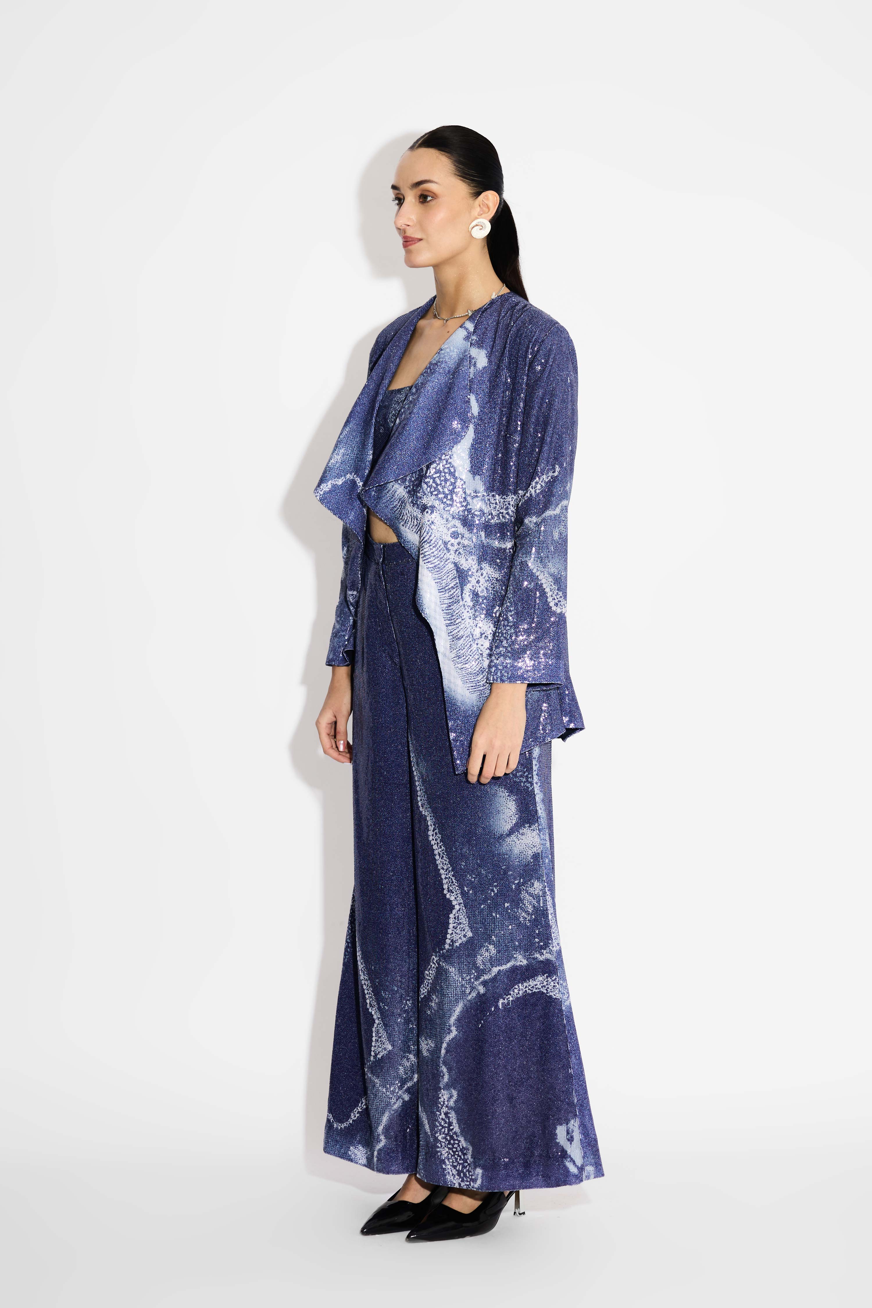 Amorphous Blue Lapel Sequin Jacket