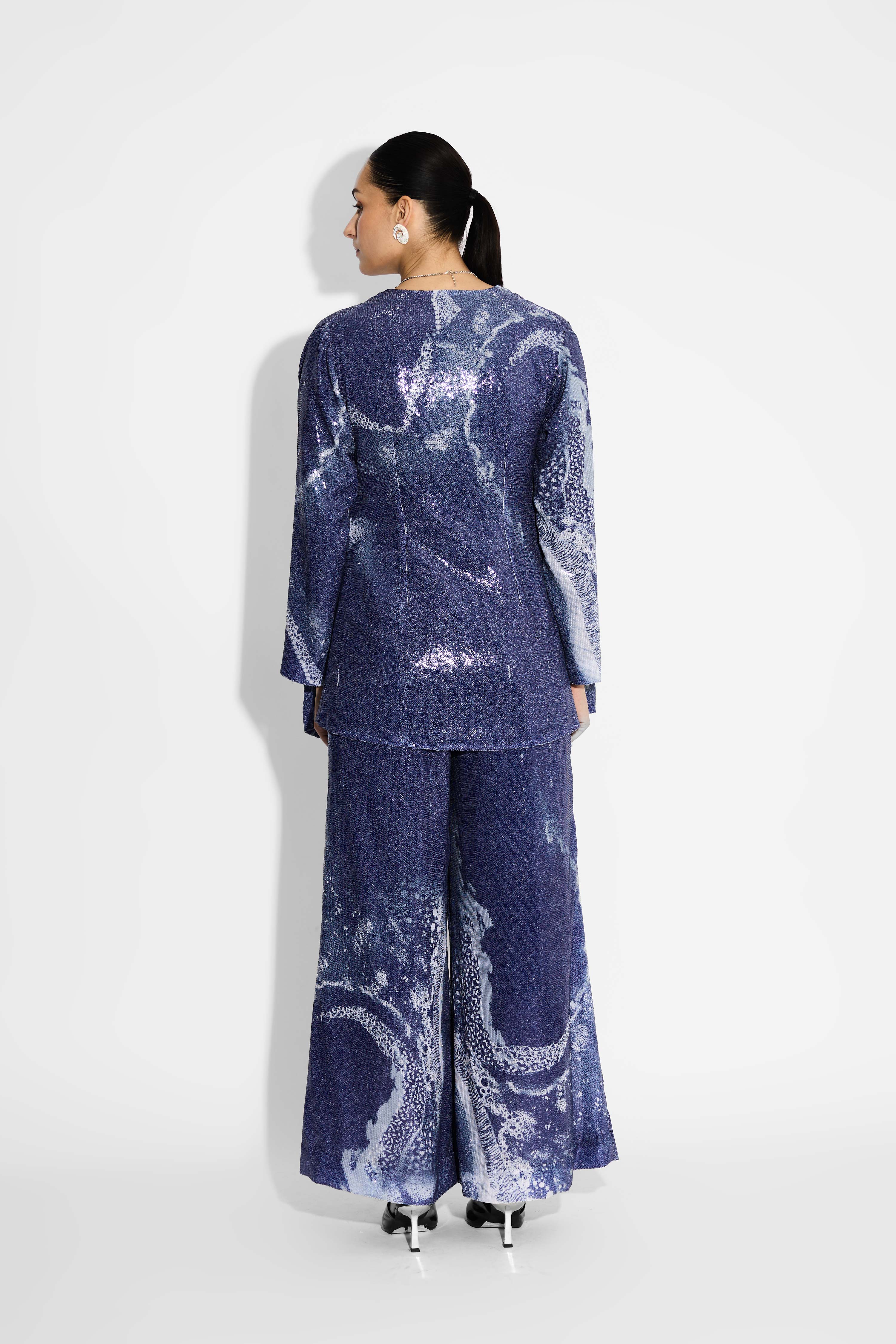 Amorphous Blue Lapel Sequin Jacket