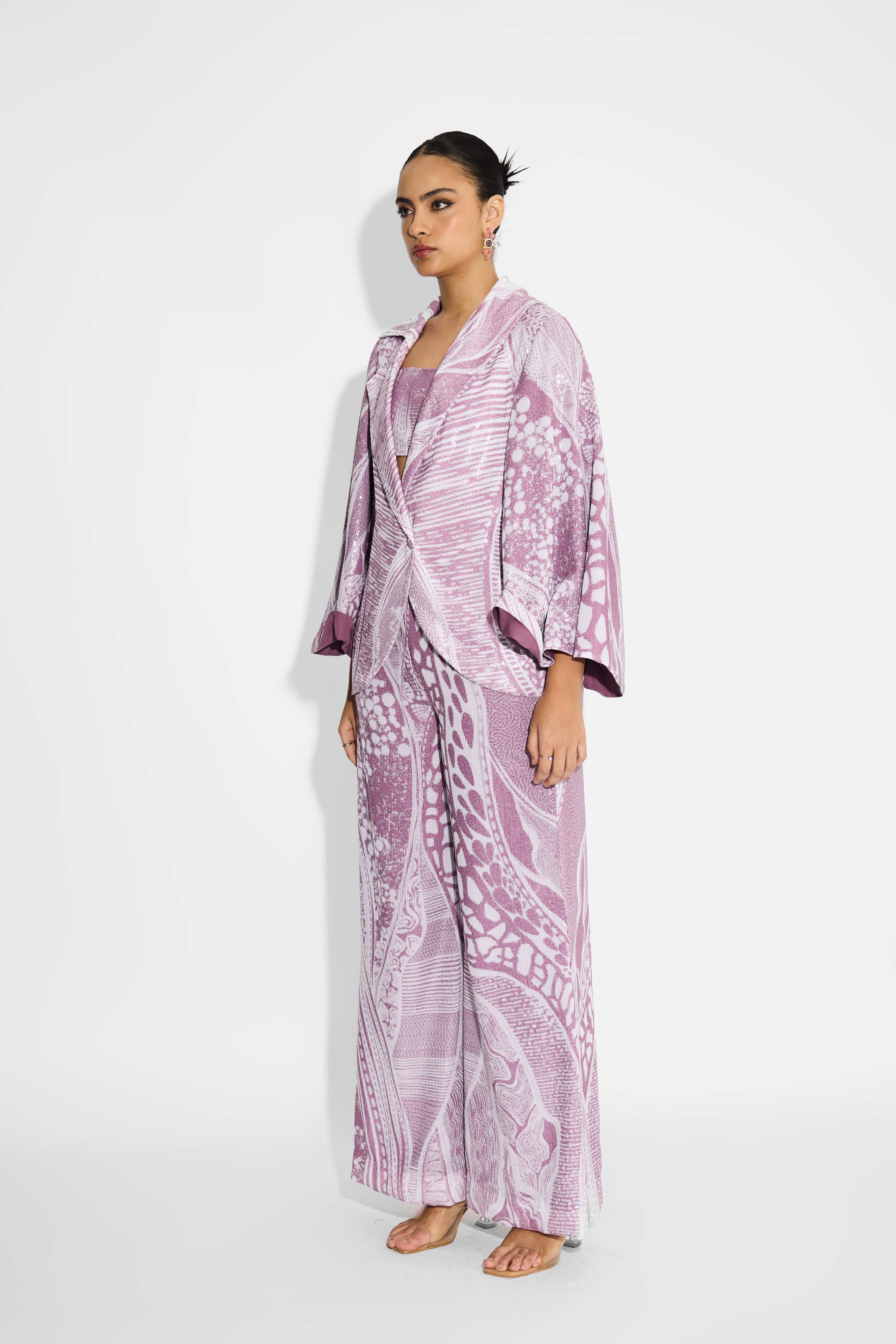 Amorphous Dusty Purple Sequins Cape Style Jacket