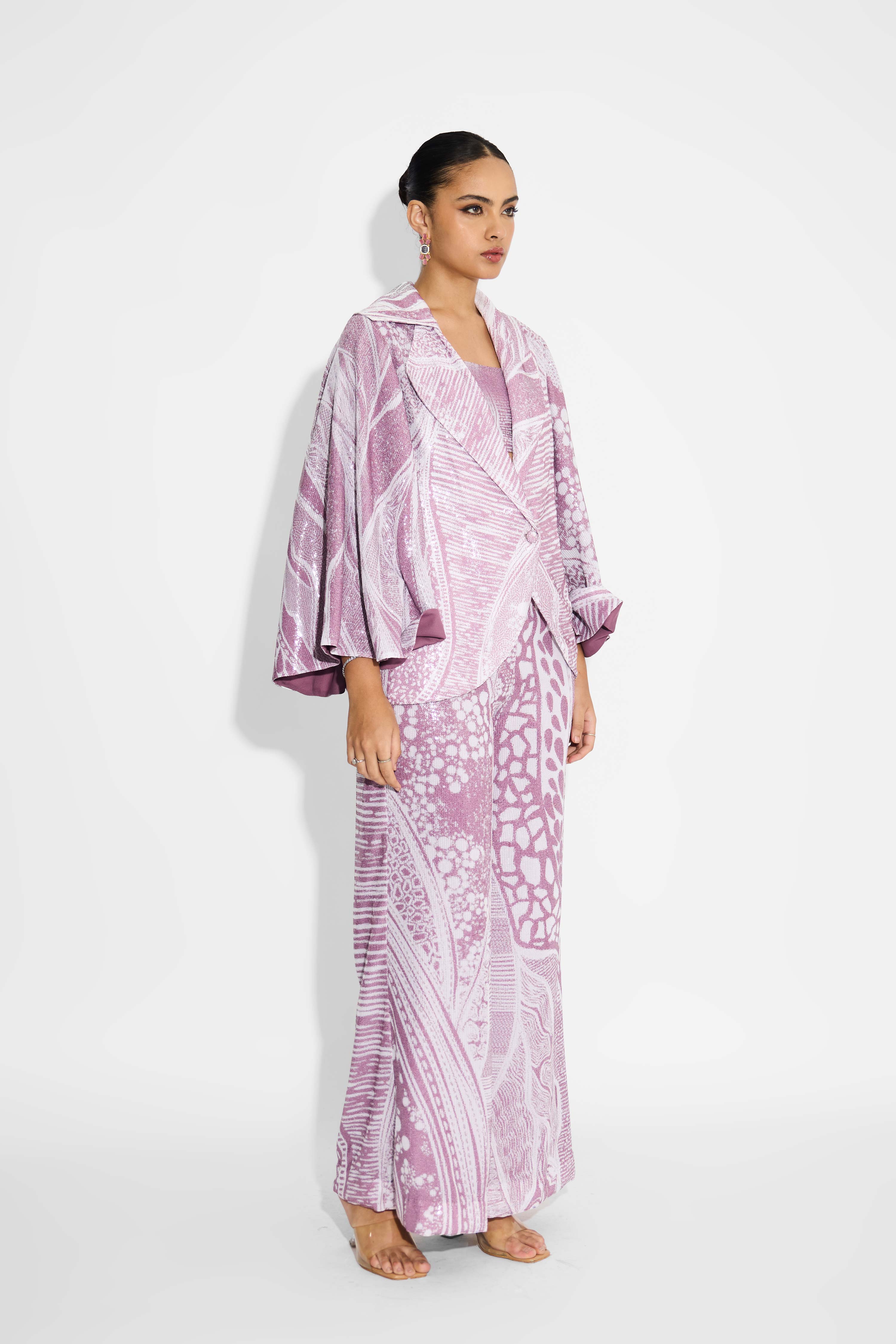 Amorphous Dusty Purple Sequins Cape Style Jacket
