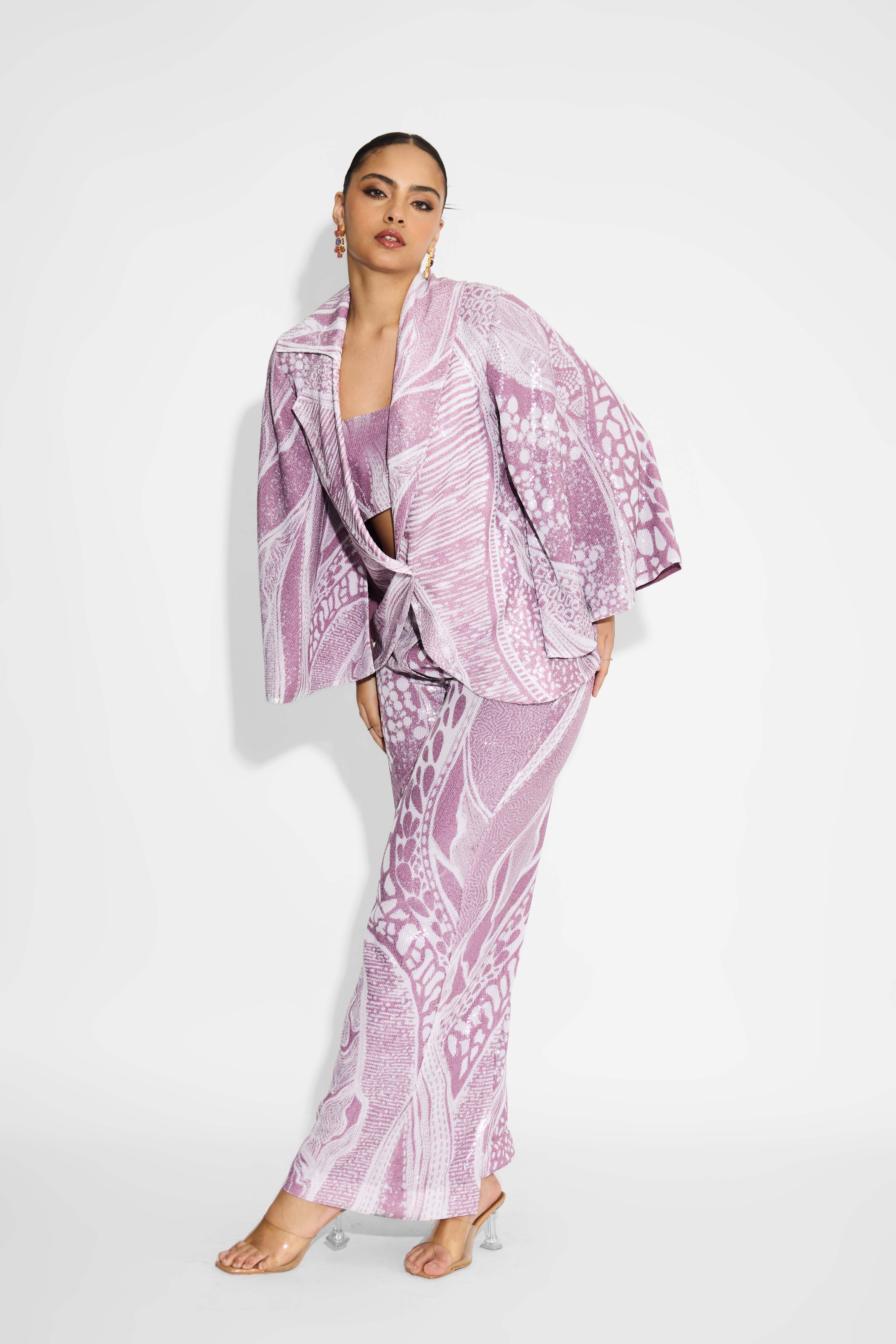 Amorphous Dusty Purple Sequins Cape Style Jacket